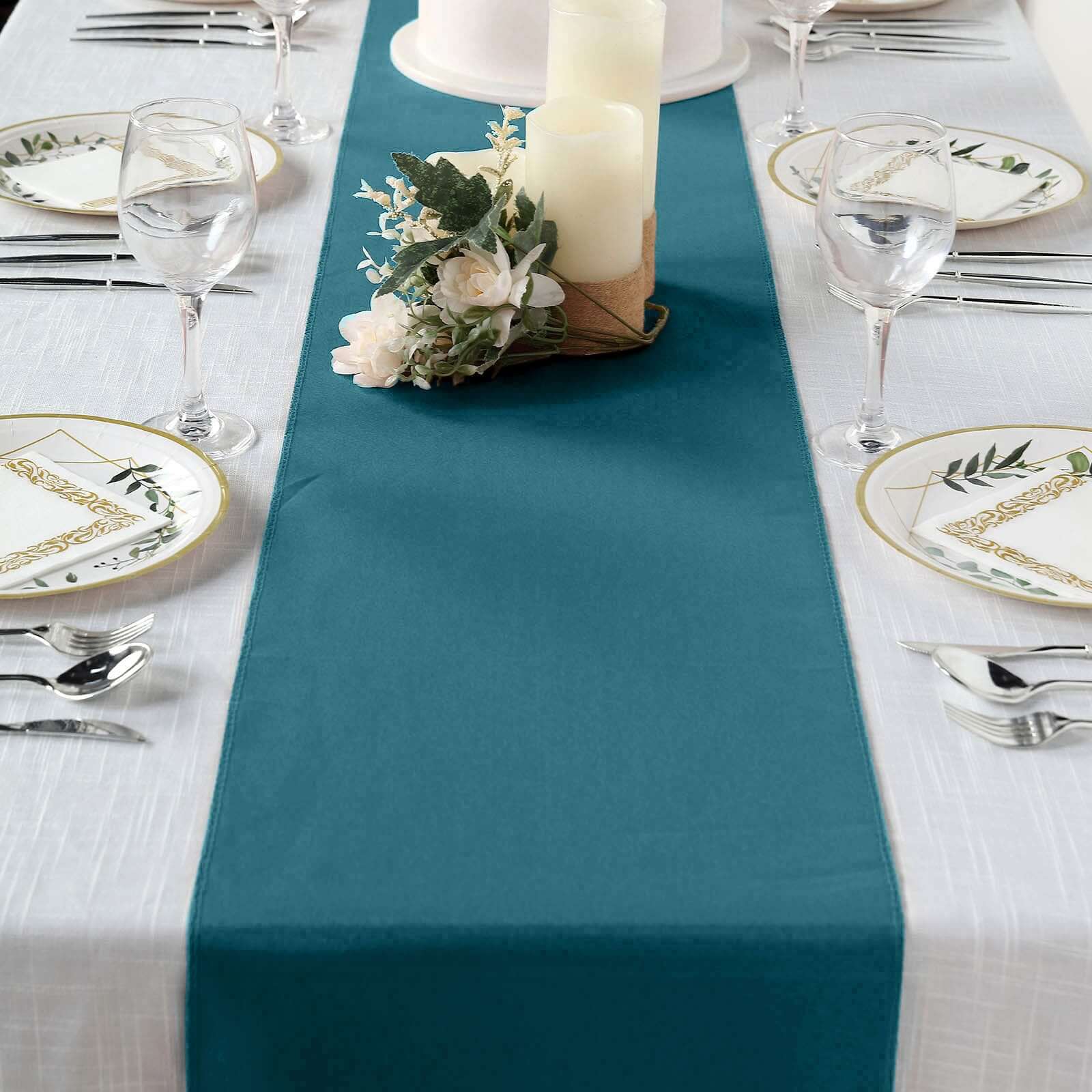 Polyester 12"x108" Table Runner Peacock Teal - Durable & Wrinkle-Resistant Table Decor