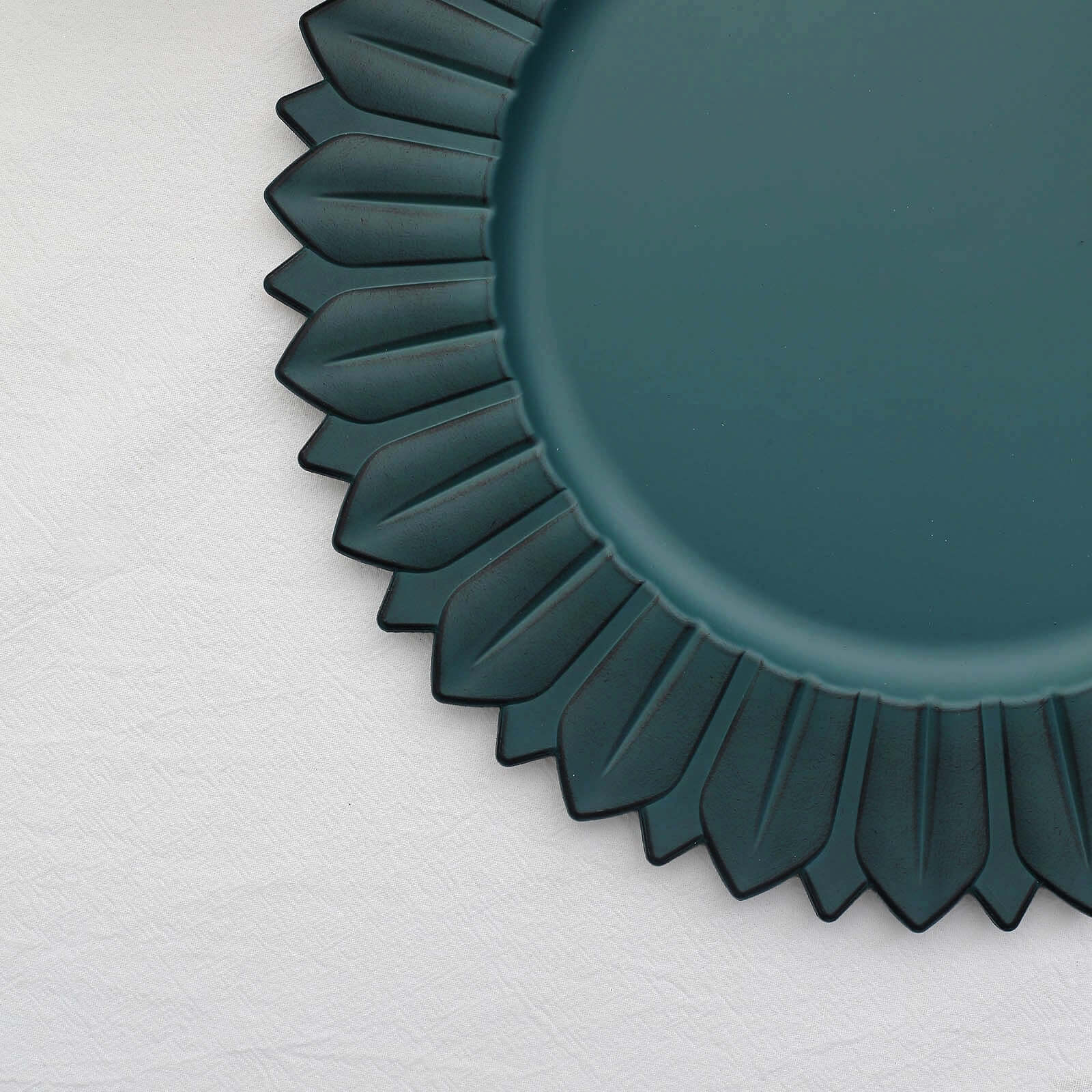 6-Pack Plastic Round Charger Plates 13" in Teal with Sunflower Rim, Matte Finish Disposable Dinner Charger Tableware