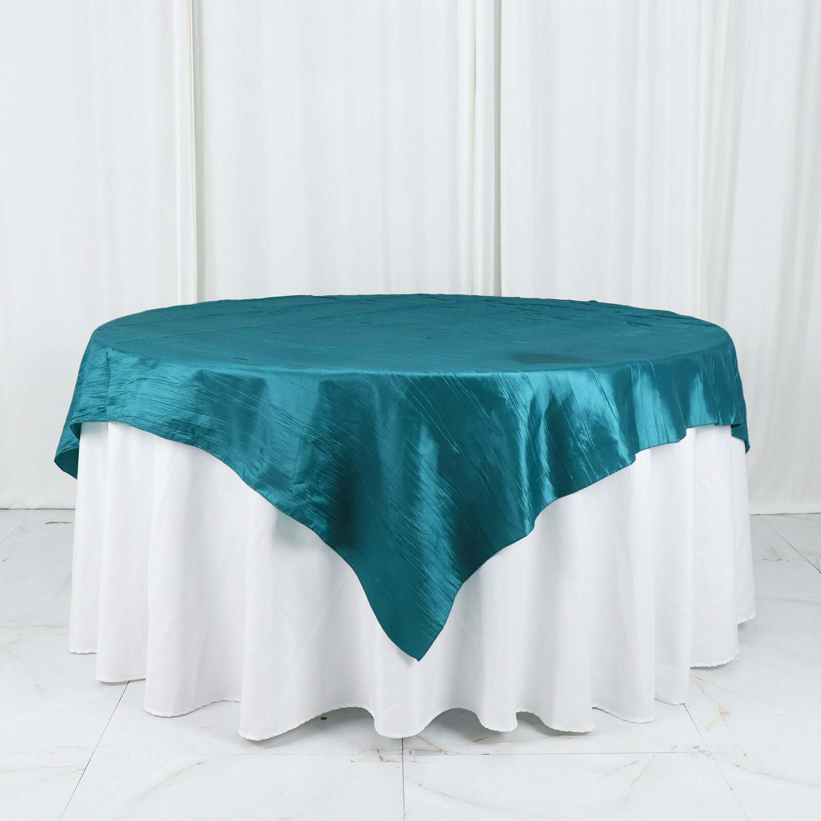 Taffeta 72"x72" Table Overlay Square Tablecloth Peacock Teal - Accordion Crinkle Table Cover