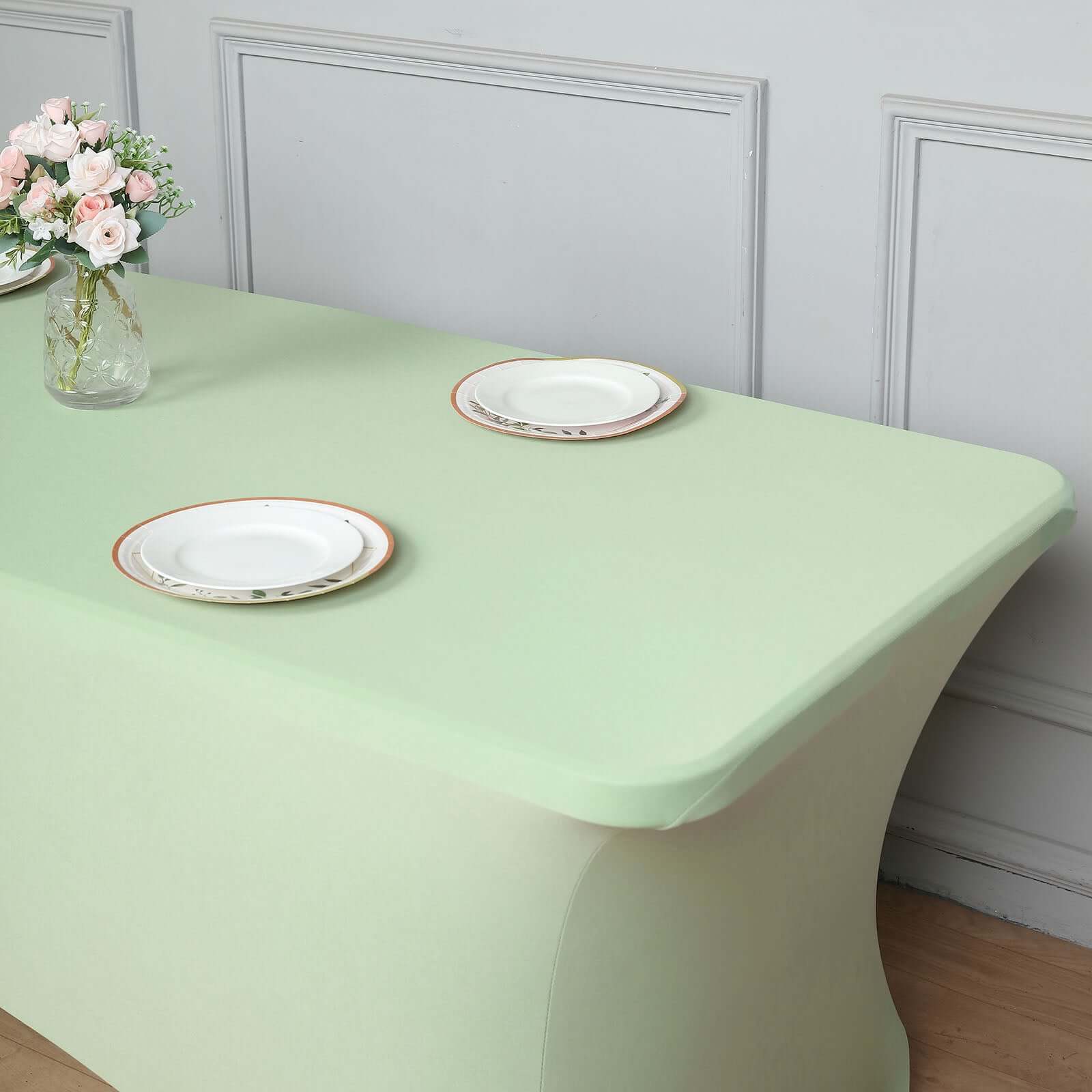 Stretch Spandex 96"x30" Rectangle Table Cover Sage Green - Durable Form-Fitting Tablecloth