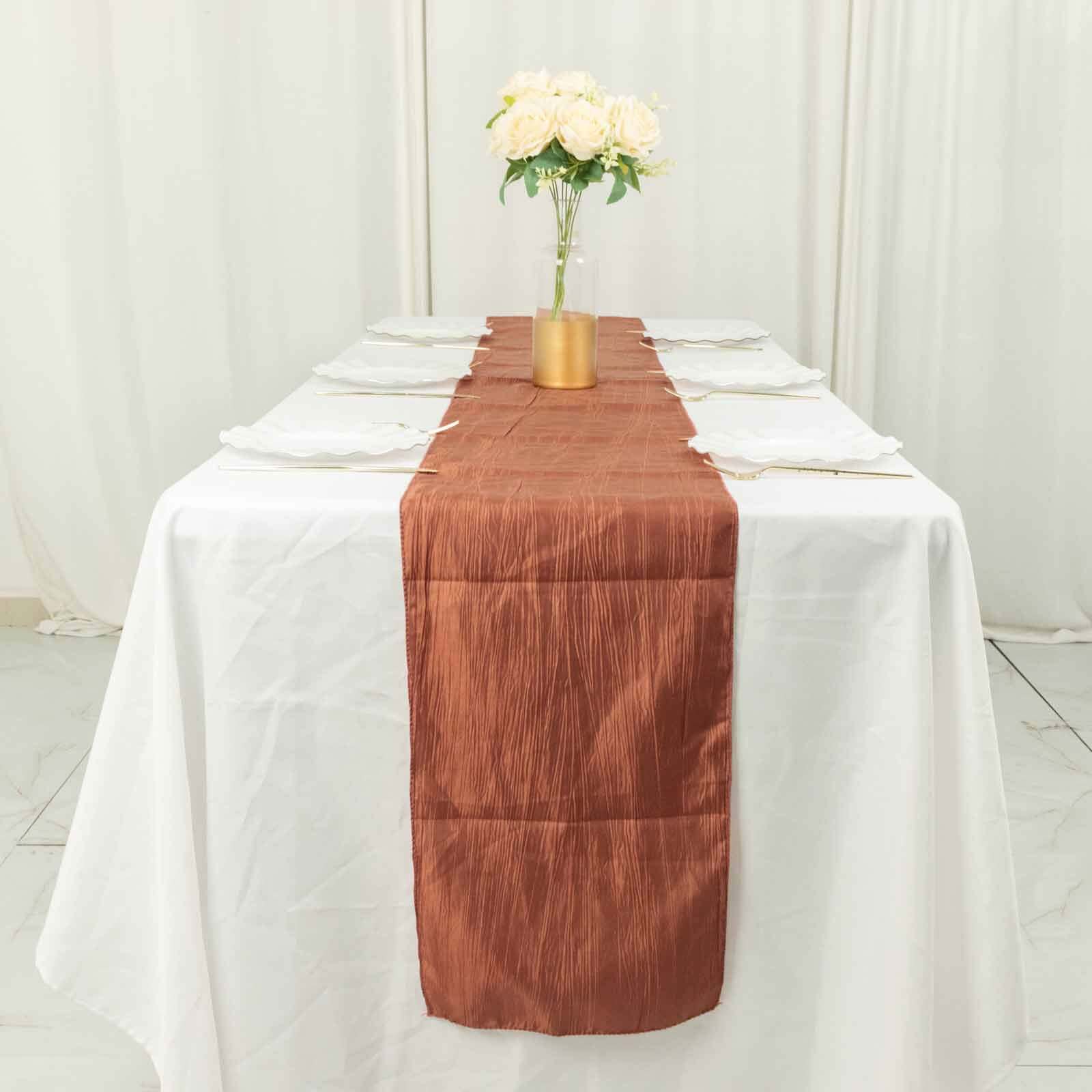 Taffeta 12"x108" Table Runner Terracotta (Rust) - Accordion Crinkle Design