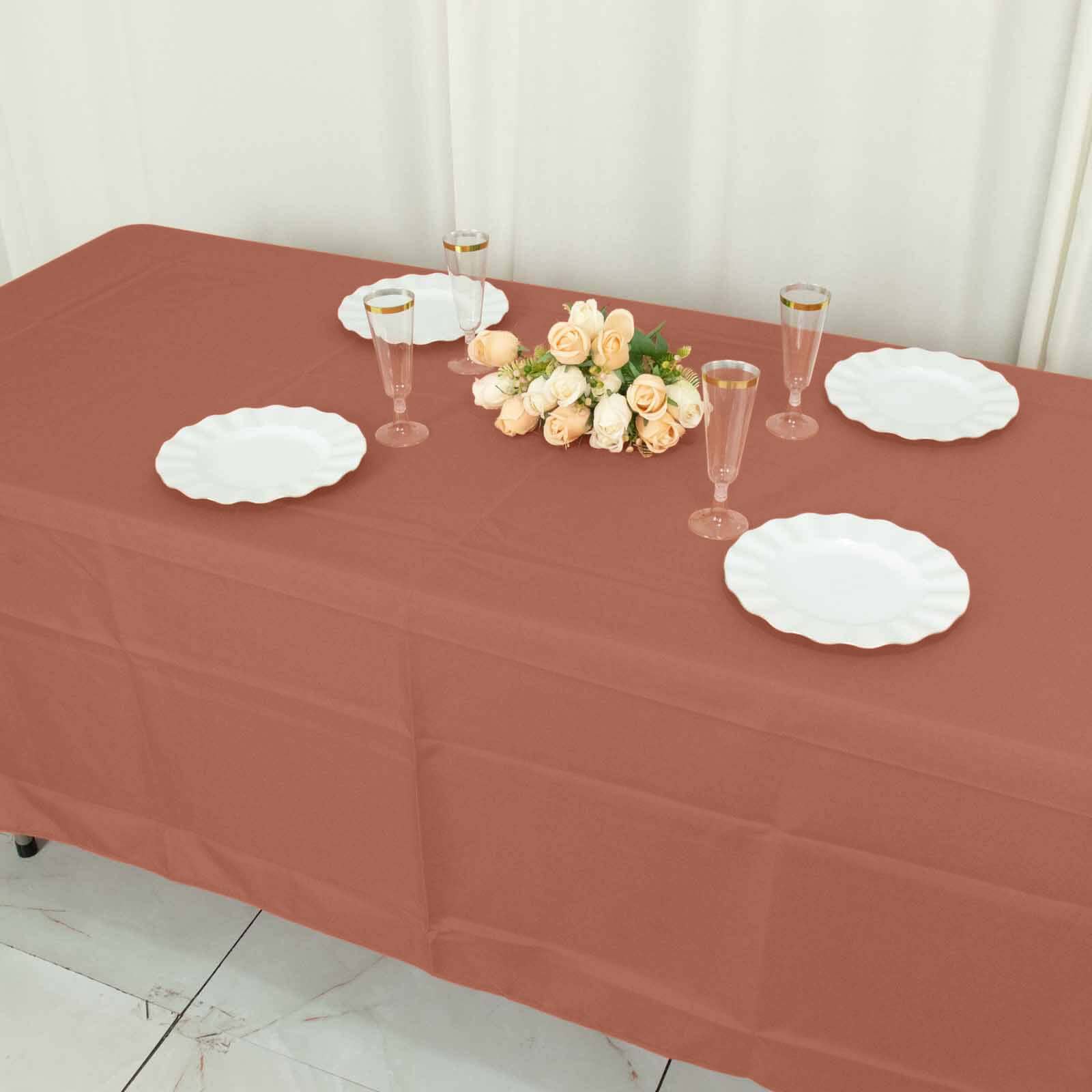 Polyester 72"x120" Rectangle Tablecloth Terracotta (Rust) - Durable and Stylish Table Cover