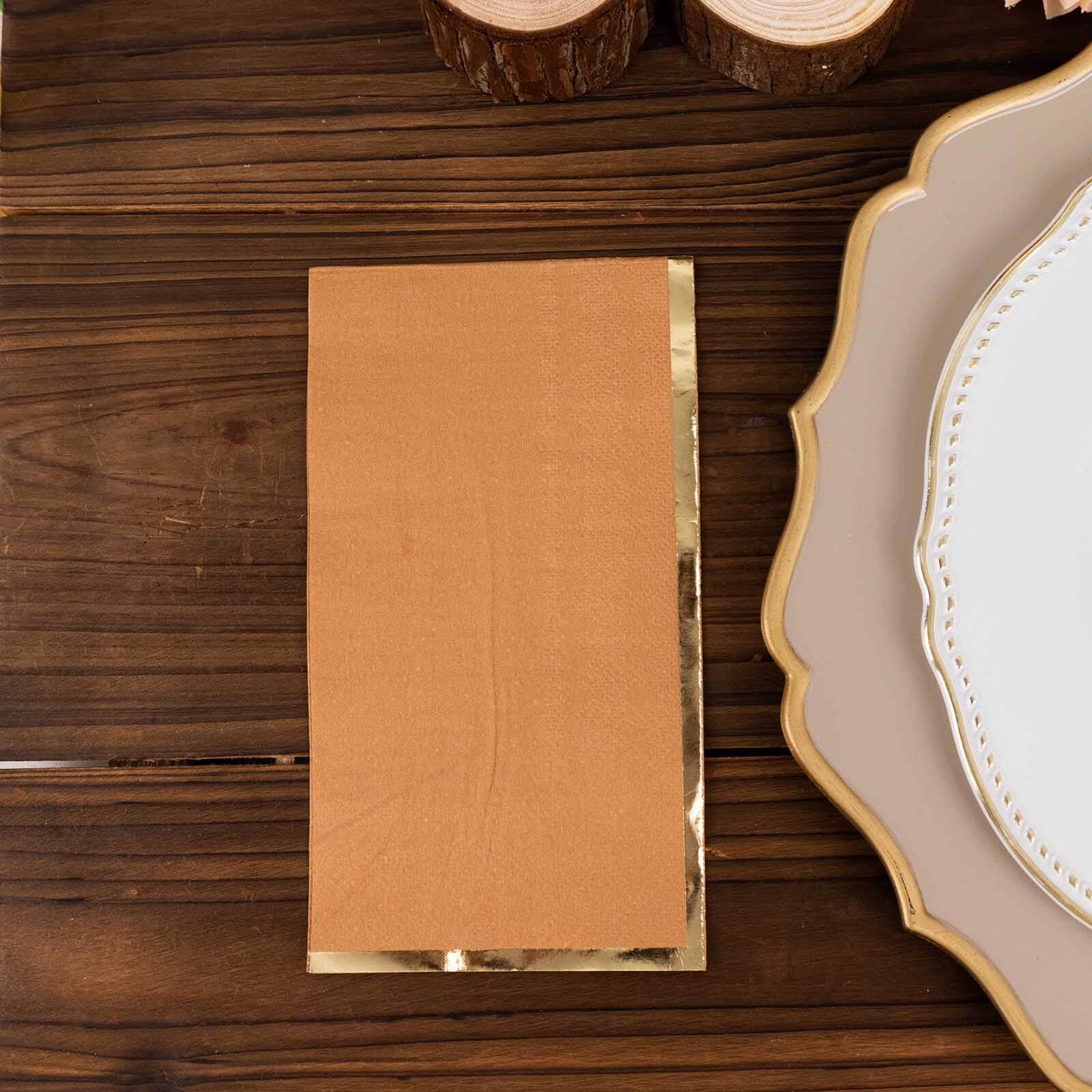 50-Pack Paper Dinner Napkins Terracotta with Gold Foil Edge 2 Ply - Stylish Disposable Napkins