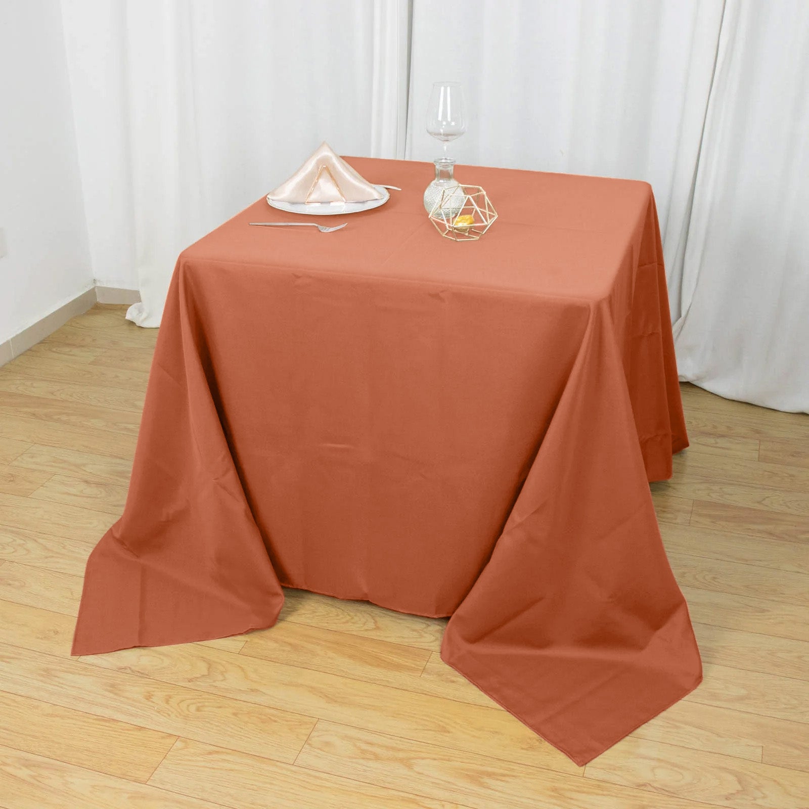 Polyester 90"x90" Table Overlay Square Tablecloth Terracotta (Rust) - Wrinkle-Resistant & Durable Table Cover