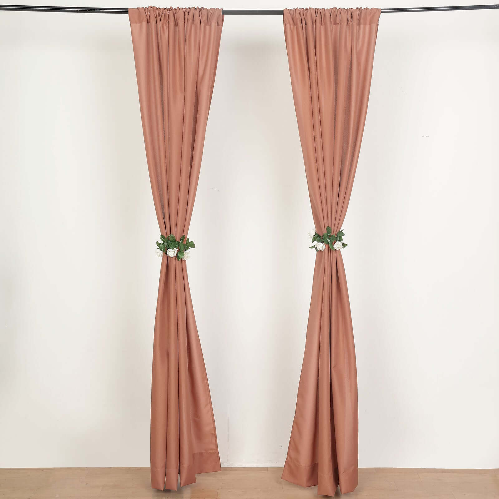 2 Pack Terracotta (Rust) Polyester Event Curtain Drapes, 10ftx8ft Backdrop Event Panels With Rod Pockets 130 GSM