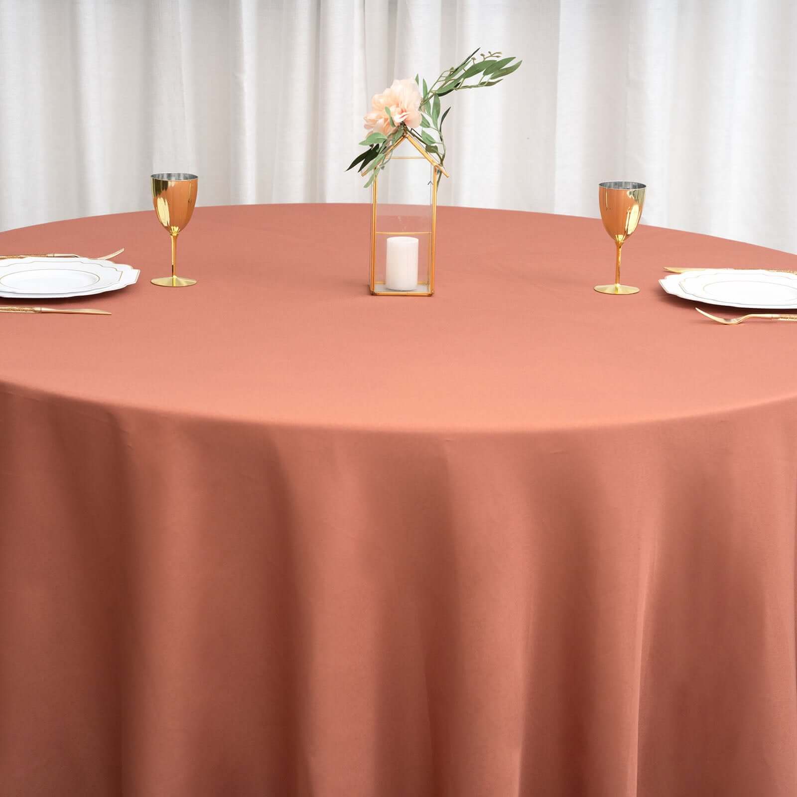 Polyester 120" Round Tablecloth Terracotta (Rust) - Seamless Wrinkle-Resistant Table Cover