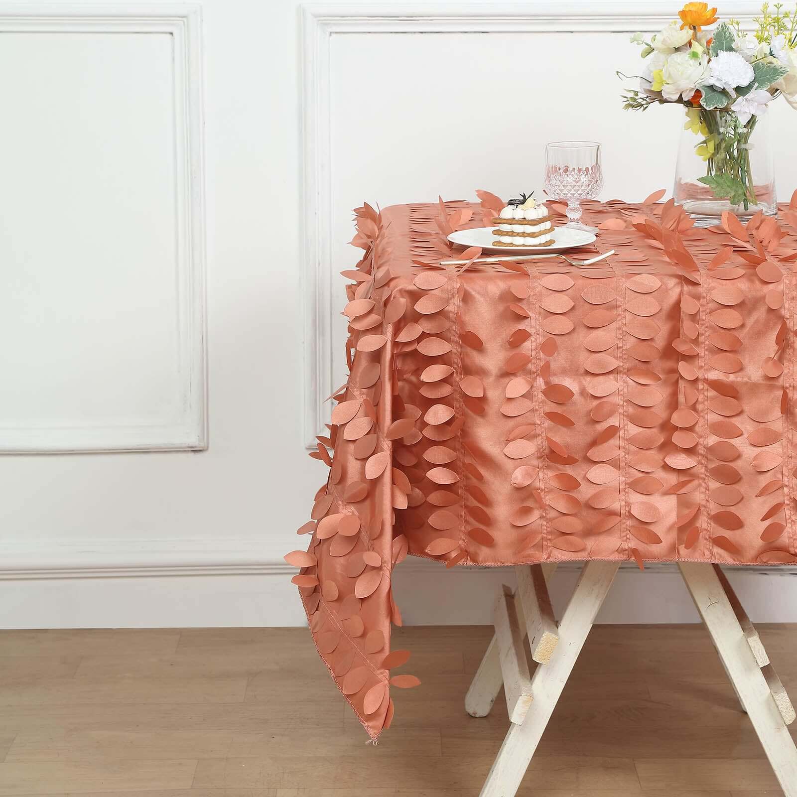 Taffeta 54"x54" Table Overlay Square Tablecloth Terracotta (Rust) 3D Leaf Petal Table Cover