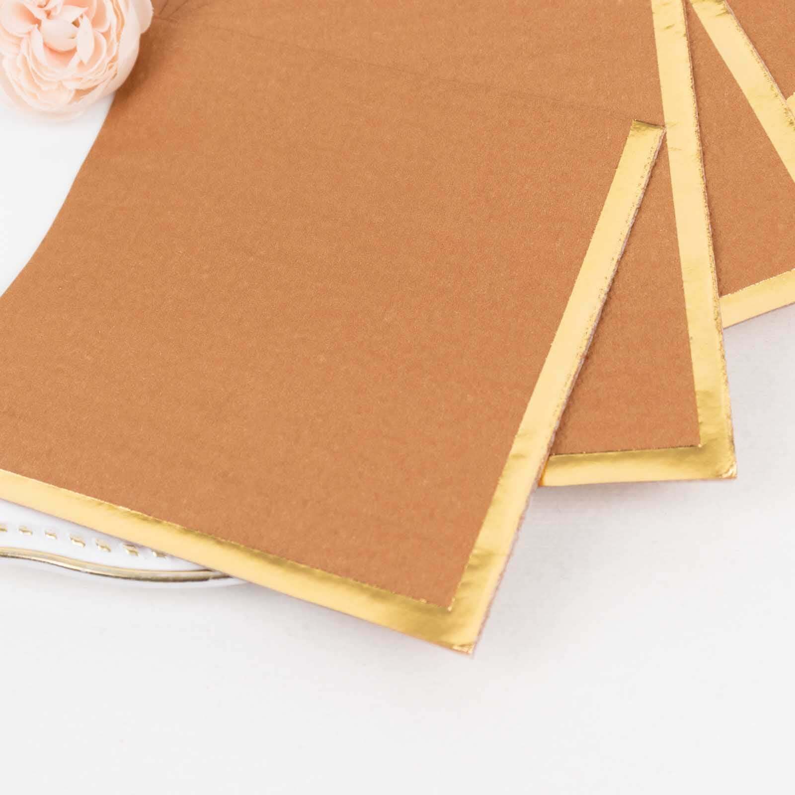 50-Pack Paper Beverage Napkins Terracotta (Rust) with Gold Foil Edge - 2 Ply Disposable Soft 18GSM Cocktail Napkins 5"x5"