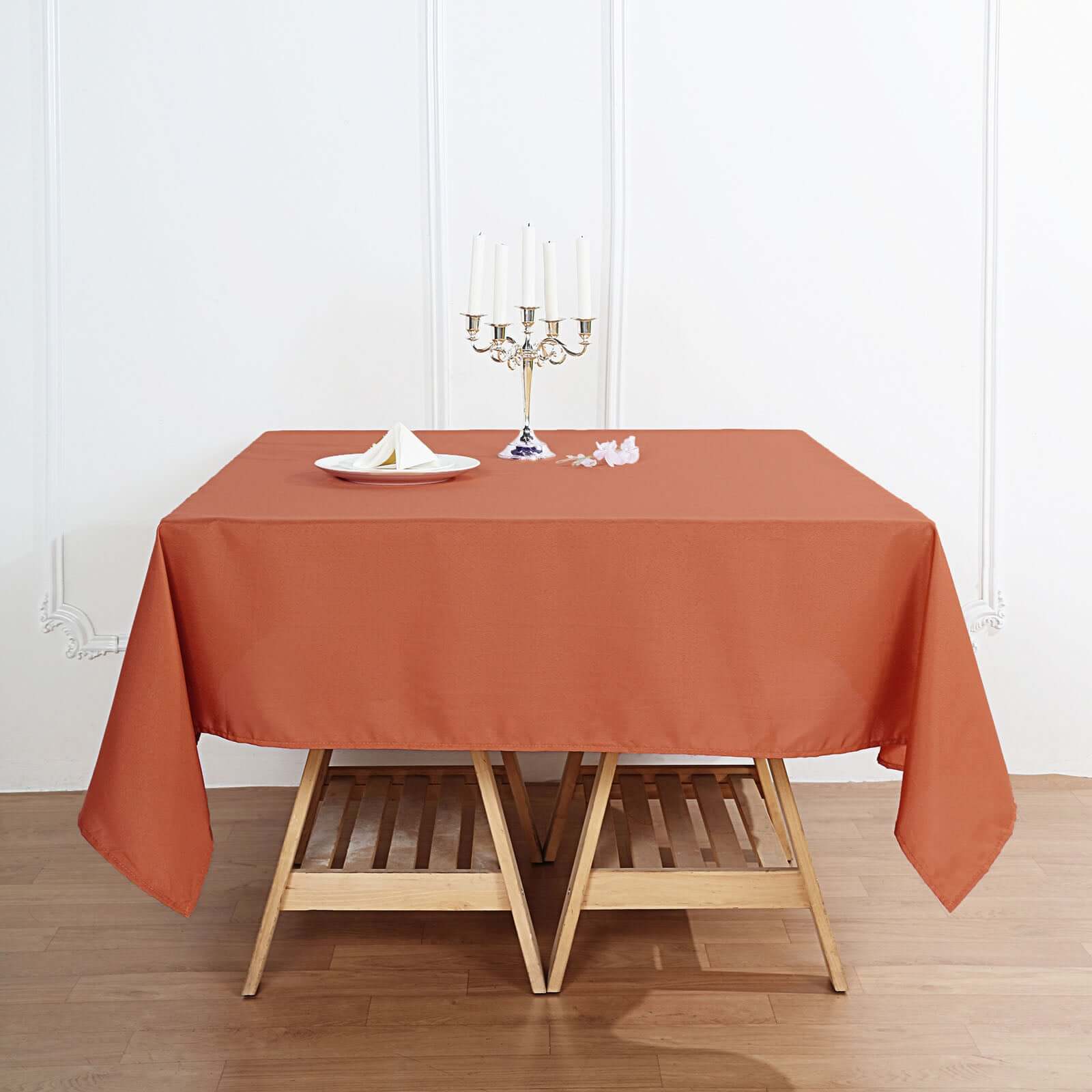 Polyester Square 70"x70" Tablecloth Terracotta (Rust) - Wrinkle-Resistant & Durable Table Cover