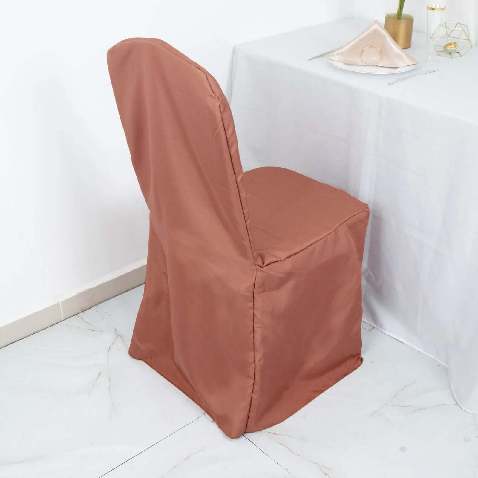 10 Pack Polyester Chair Cover for Banquet Chairs Terracotta (Rust) - Stain-Resistant Reusable Slip-On Slipcover