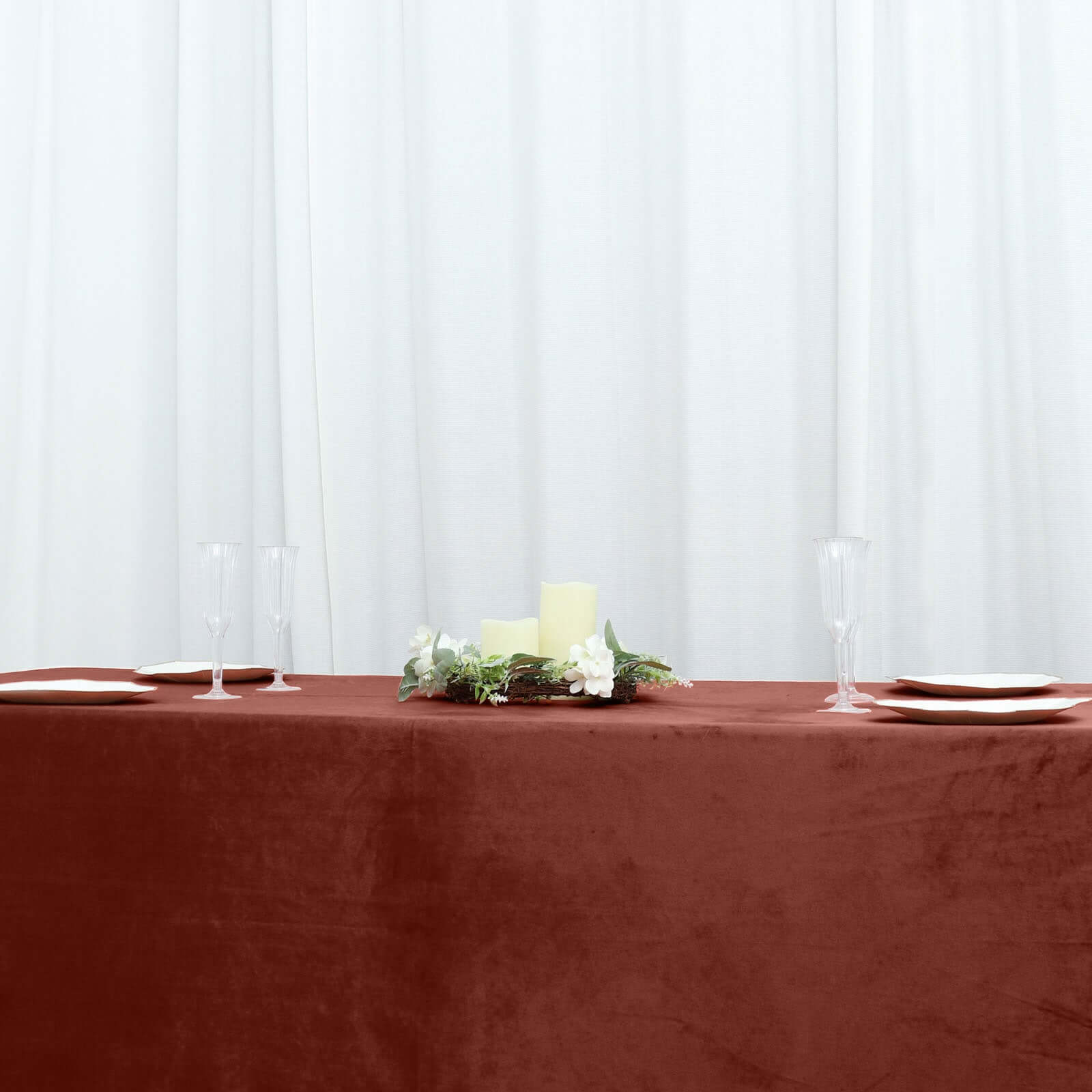 Premium Velvet 90"x156" Rectangle Tablecloth Terracotta (Rust) - Reusable Soft & Seamless Table Cover