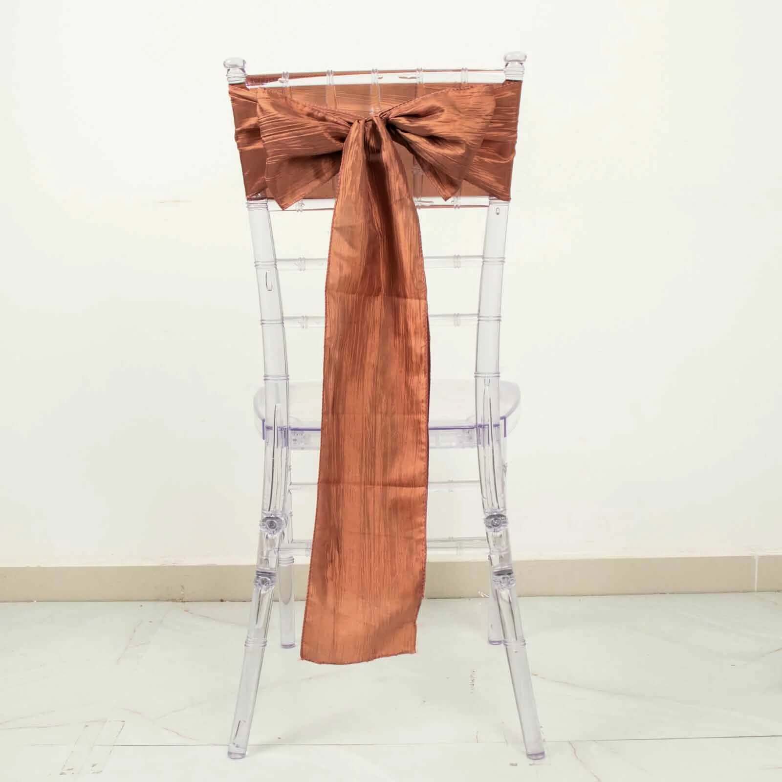 5 Pack Taffeta 6"x106" Chair Sashes Terracotta (Rust) Accordion Crinkle Texture - Stylish Decor for Weddings & Gatherings