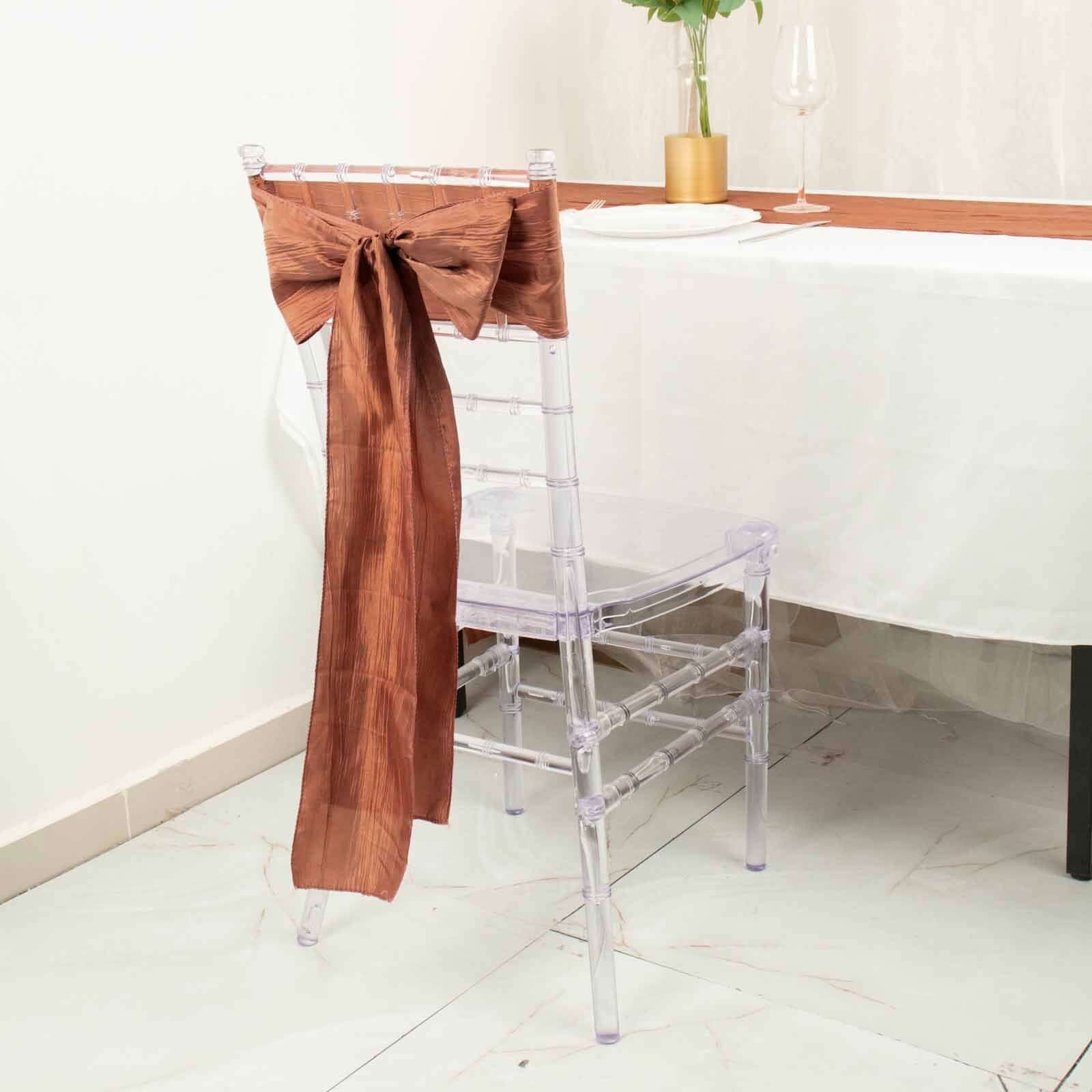 5 Pack Taffeta 6"x106" Chair Sashes Terracotta (Rust) Accordion Crinkle Texture - Stylish Decor for Weddings & Gatherings