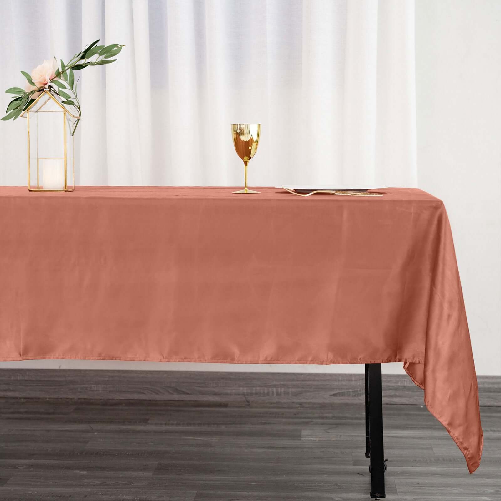 Satin Rectangular 60"x102" Tablecloth Terracotta (Rust) - Smooth and Lustrous Table Cover