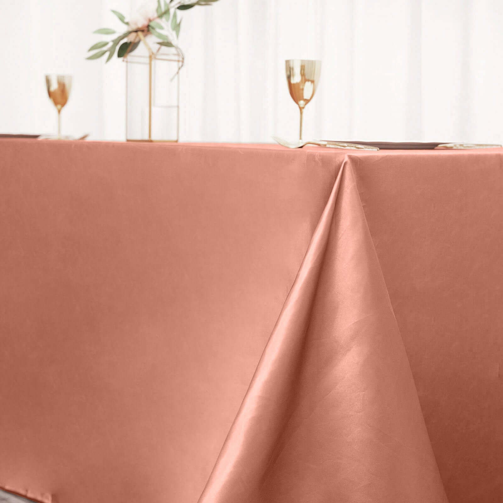 Satin Rectangular 90"x132" Tablecloth Terracotta (Rust) - Seamless Table Cover