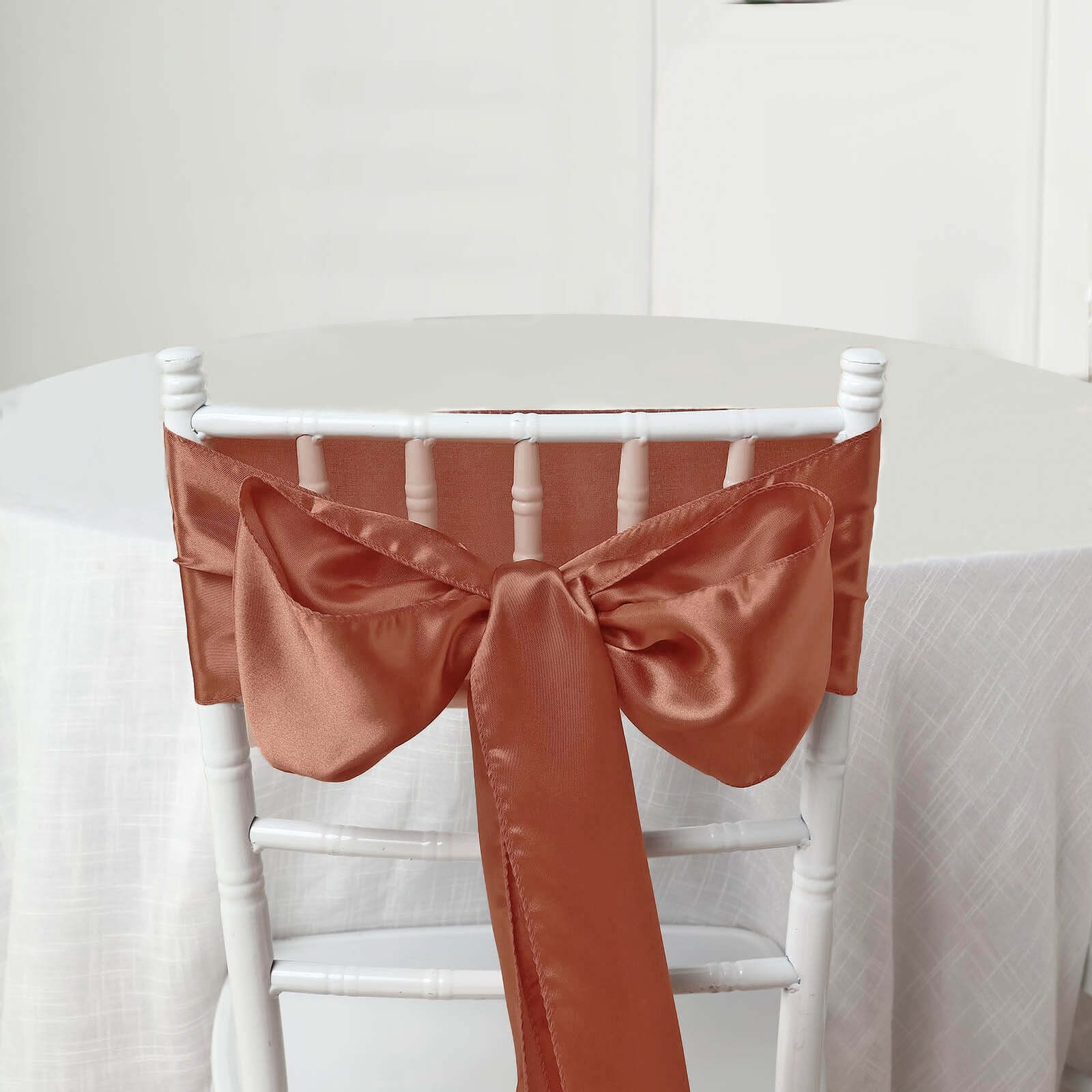 5 Pack Satin Chair Sashes Terracotta (Rust) - Durable Chair Bows with Shiny Finish 6"x106"