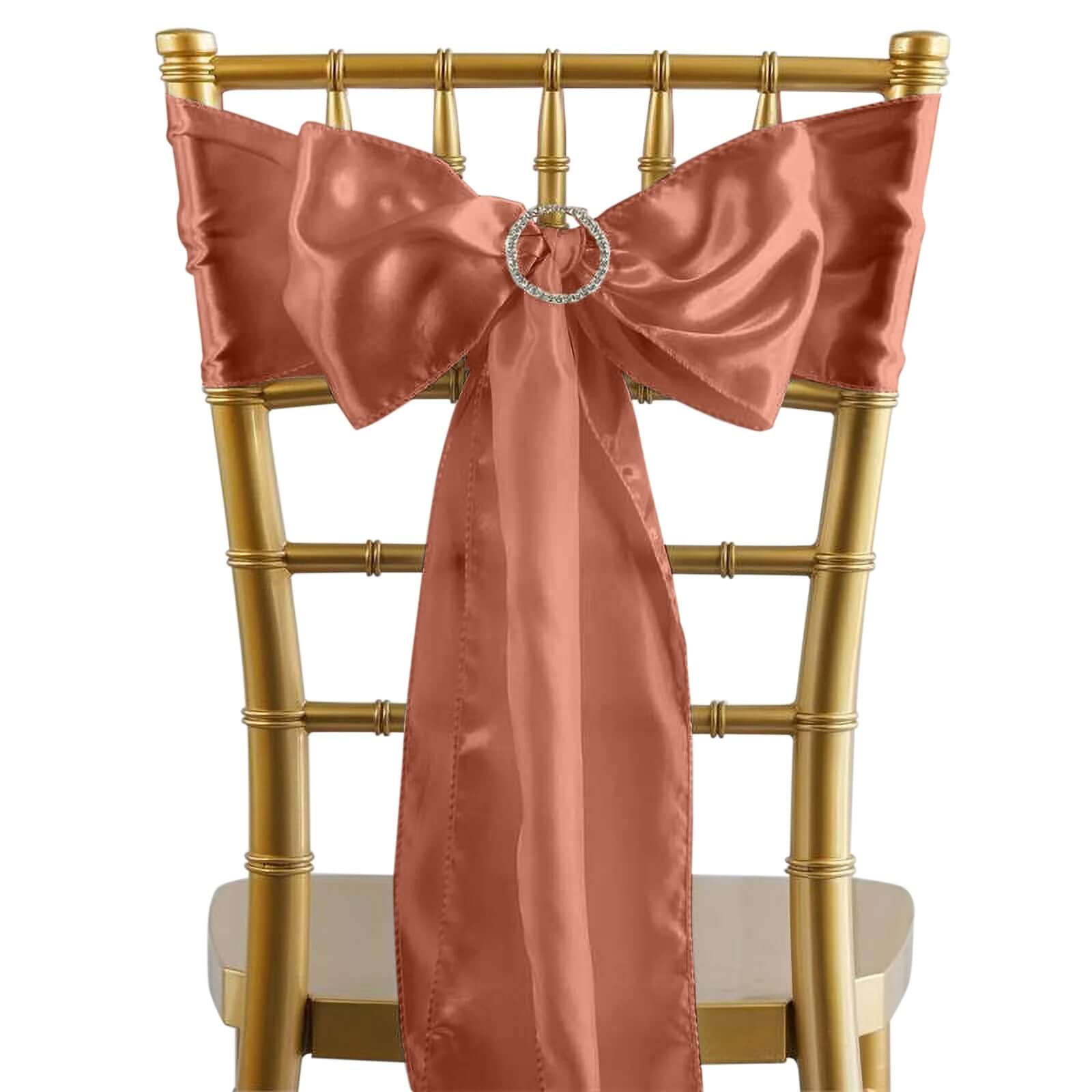 5 Pack Satin Chair Sashes Terracotta (Rust) - Durable Chair Bows with Shiny Finish 6"x106"