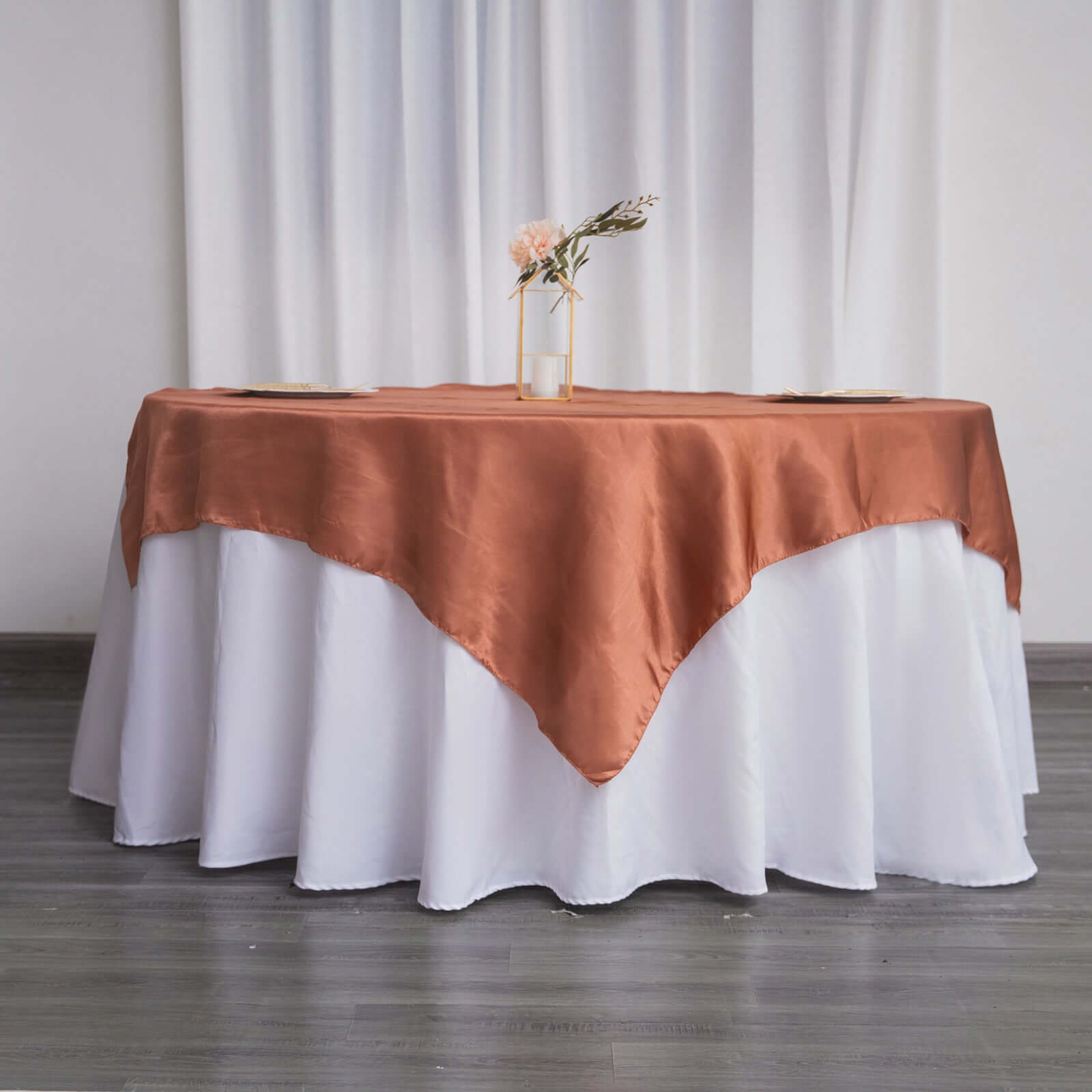 Satin 60"x60" Table Overlay Square Tablecloth Terracotta (Rust) - Smooth Silky Touch Table Cover