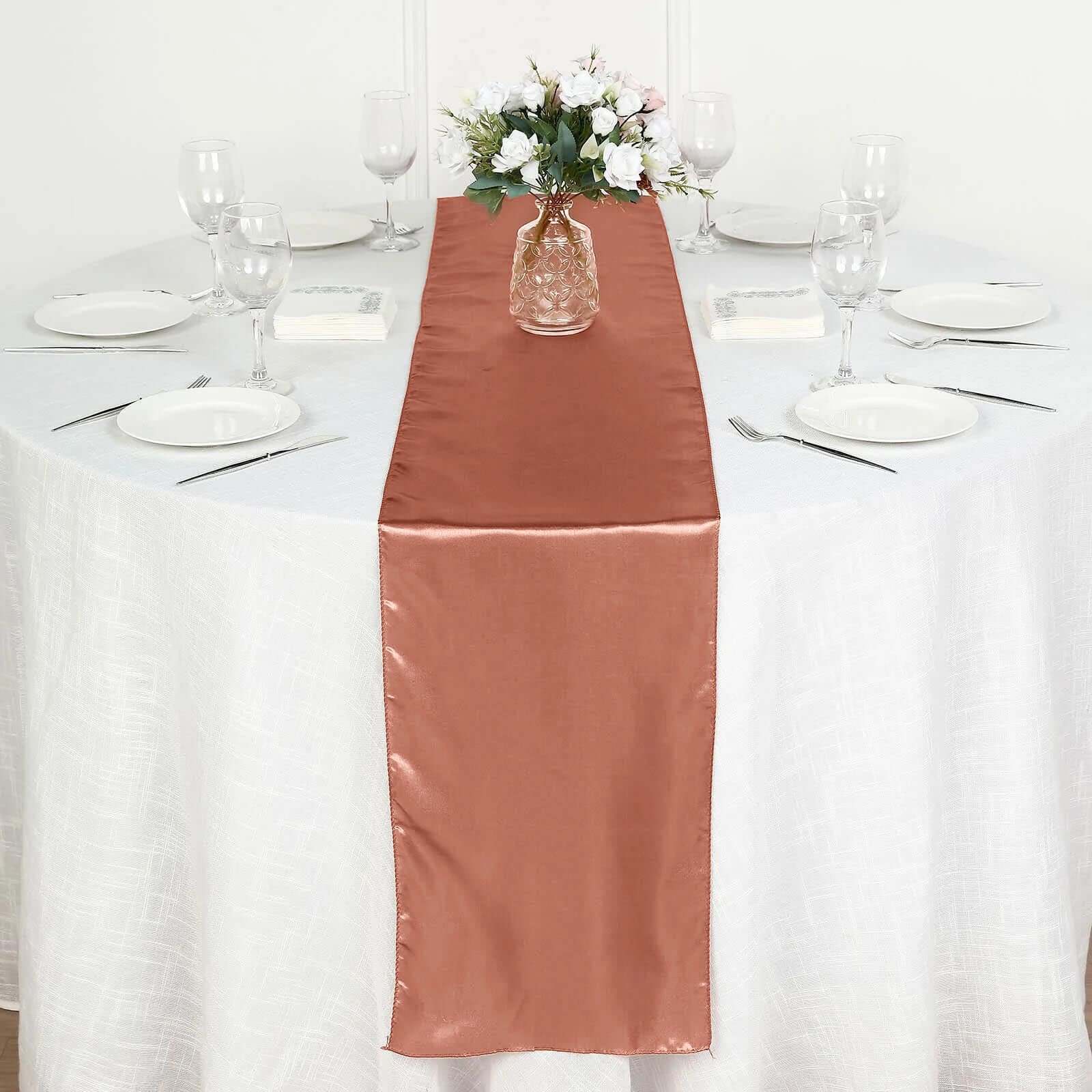 Satin 12"x108" Table Runner Terracotta (Rust) - Stylish Table Linen