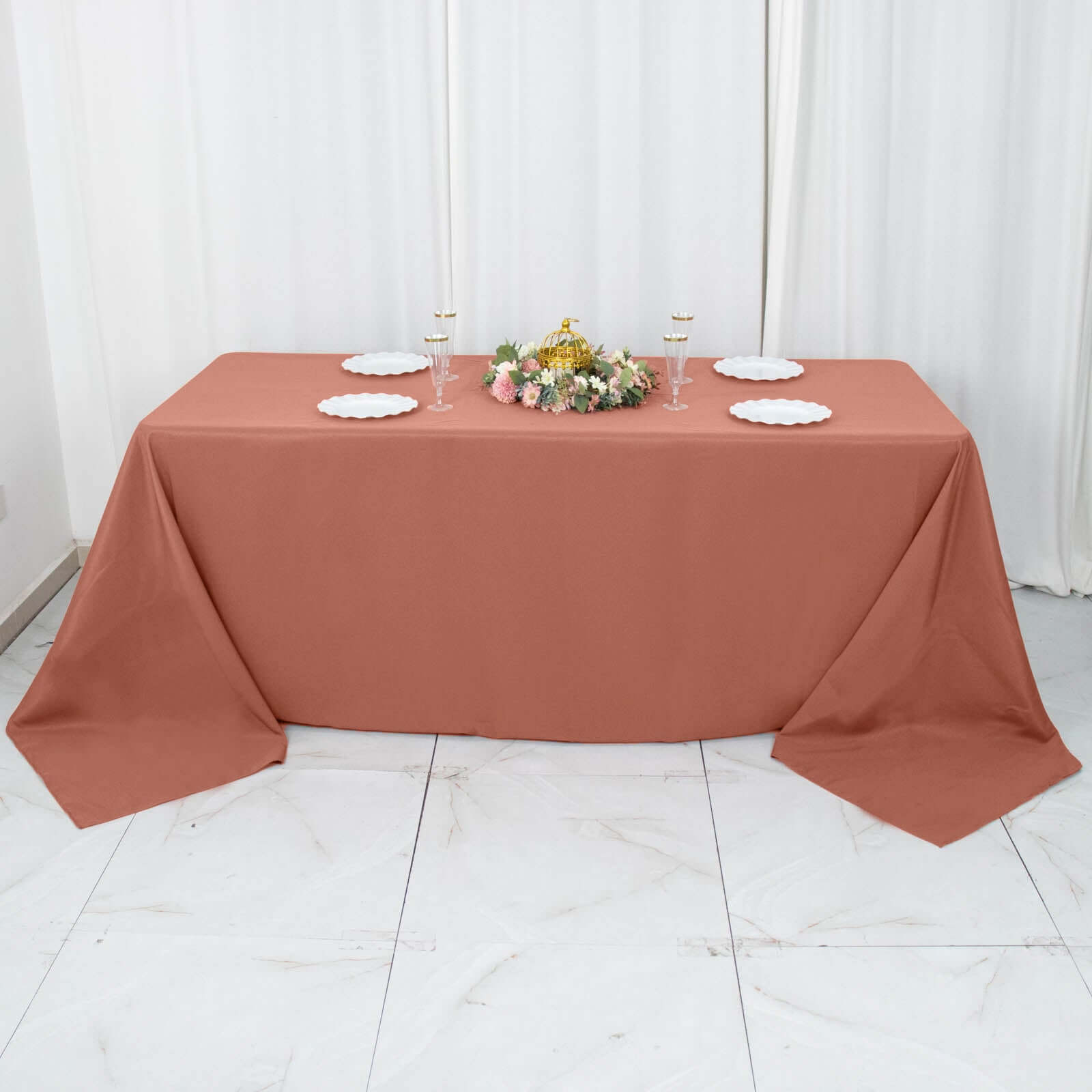 Premium Polyester 90"x132" Rectangle Tablecloth Terracotta (Rust) - Seamless 220GSM Stain-Resistant Table Cover