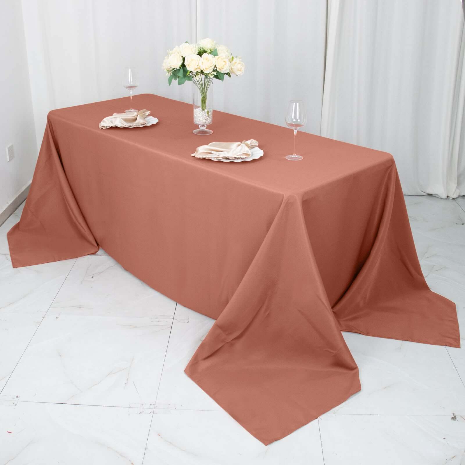 Premium Polyester 90"x132" Rectangle Tablecloth Terracotta (Rust) - Seamless 220GSM Stain-Resistant Table Cover