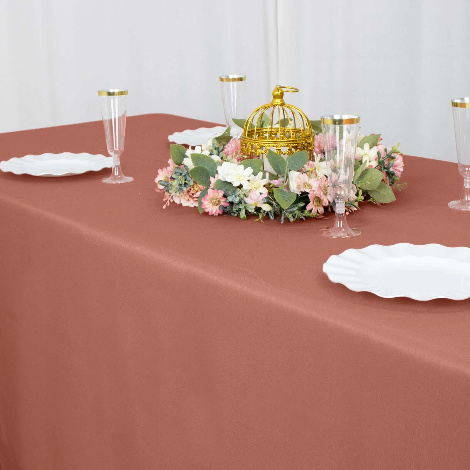 Premium Polyester 90"x132" Rectangle Tablecloth Terracotta (Rust) - Seamless 220GSM Stain-Resistant Table Cover