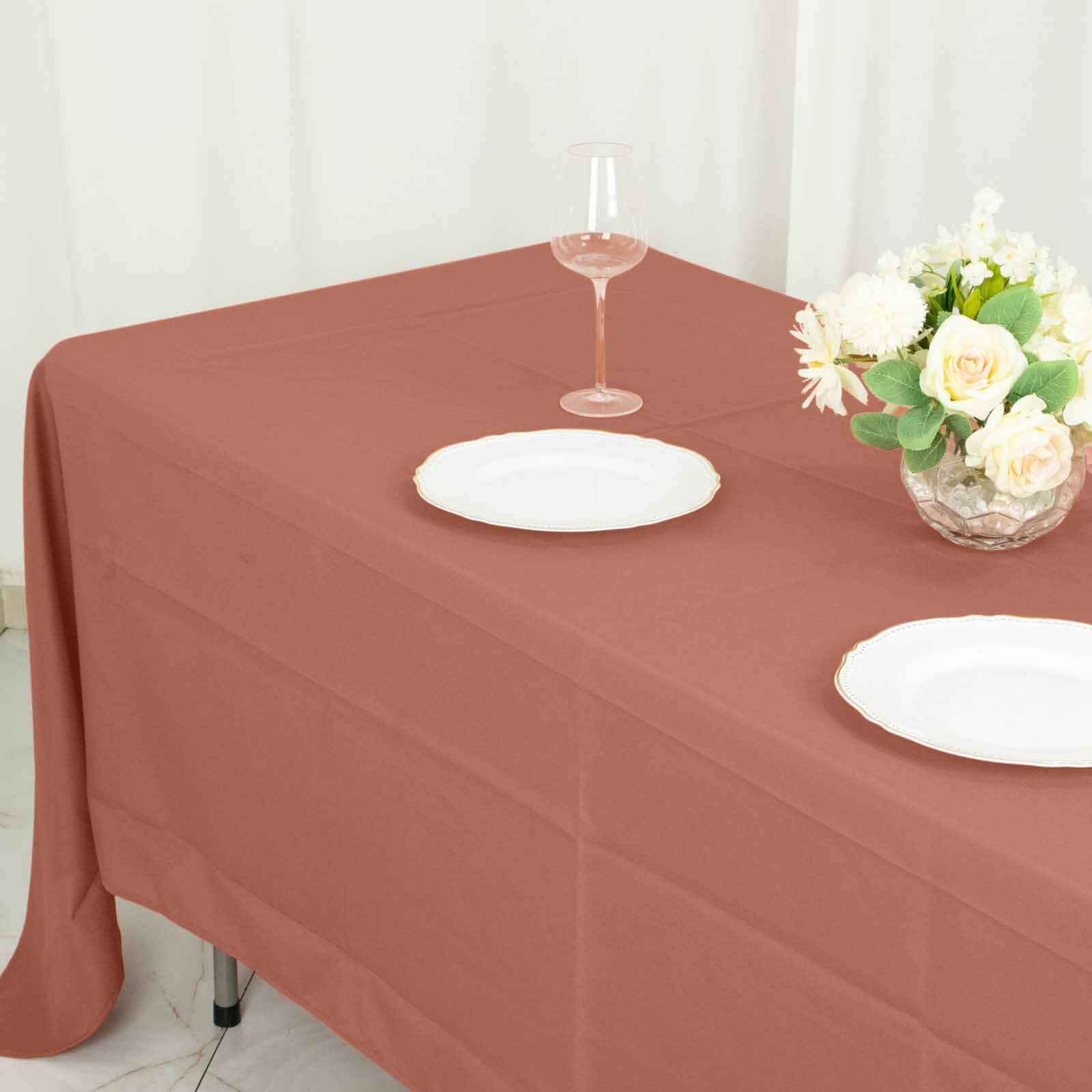 Polyester 72"x120" Rectangle Tablecloth Terracotta (Rust) - Durable and Stylish Table Cover