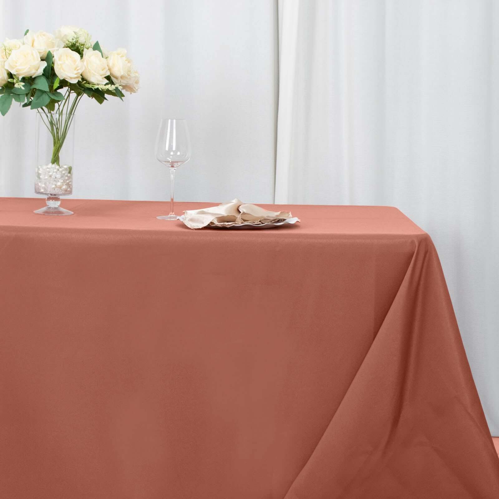 Premium Polyester 90"x132" Rectangle Tablecloth Terracotta (Rust) - Seamless 220GSM Stain-Resistant Table Cover