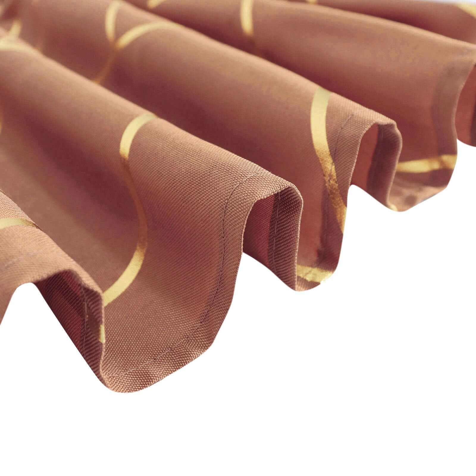 Polyester 90"x132" Rectangle Tablecloth Terracotta (Rust) with Gold Foil Geometric Pattern - Wrinkle-Resistant Seamless Table Cover