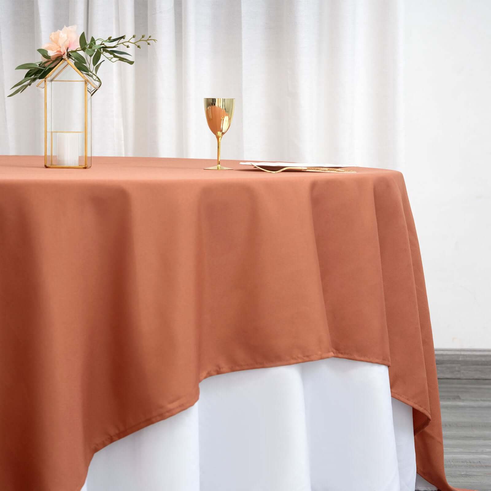 Polyester 90"x90" Table Overlay Square Tablecloth Terracotta (Rust) - Wrinkle-Resistant & Durable Table Cover