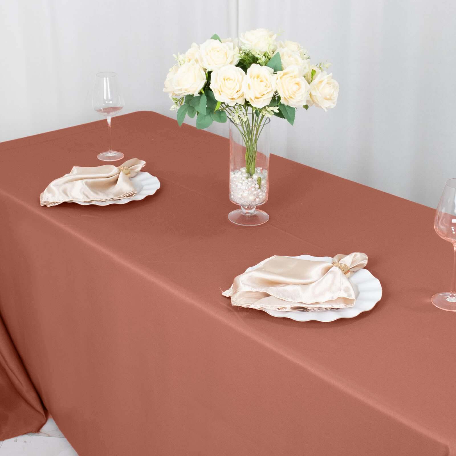 Premium Polyester 90"x132" Rectangle Tablecloth Terracotta (Rust) - Seamless 220GSM Stain-Resistant Table Cover