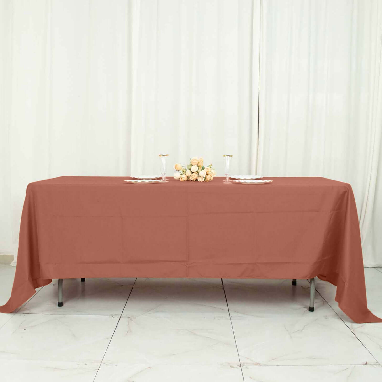 Polyester 72"x120" Rectangle Tablecloth Terracotta (Rust) - Durable and Stylish Table Cover