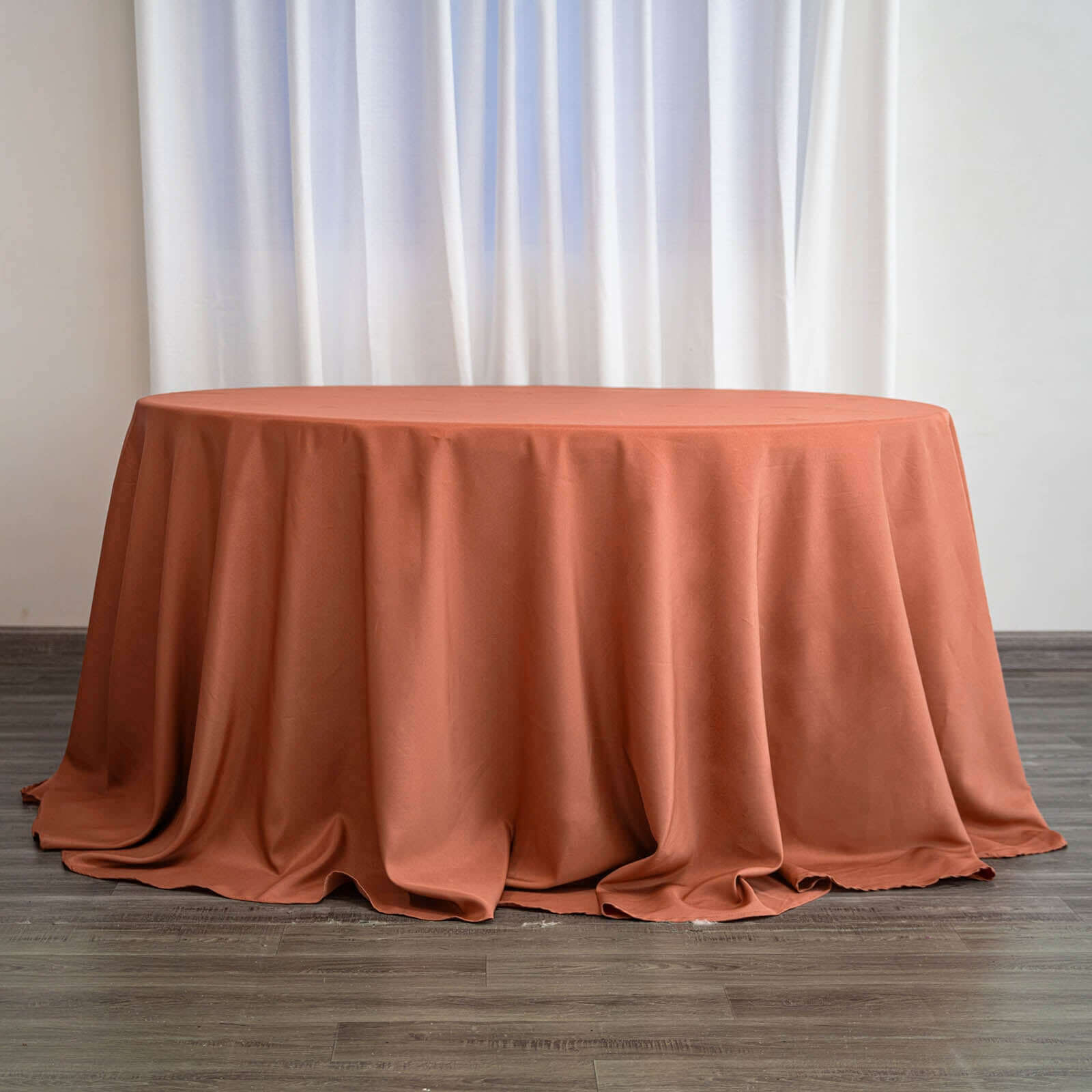 Polyester 132" Round Tablecloth Terracotta (Rust) - Seamless Chic Table Cover