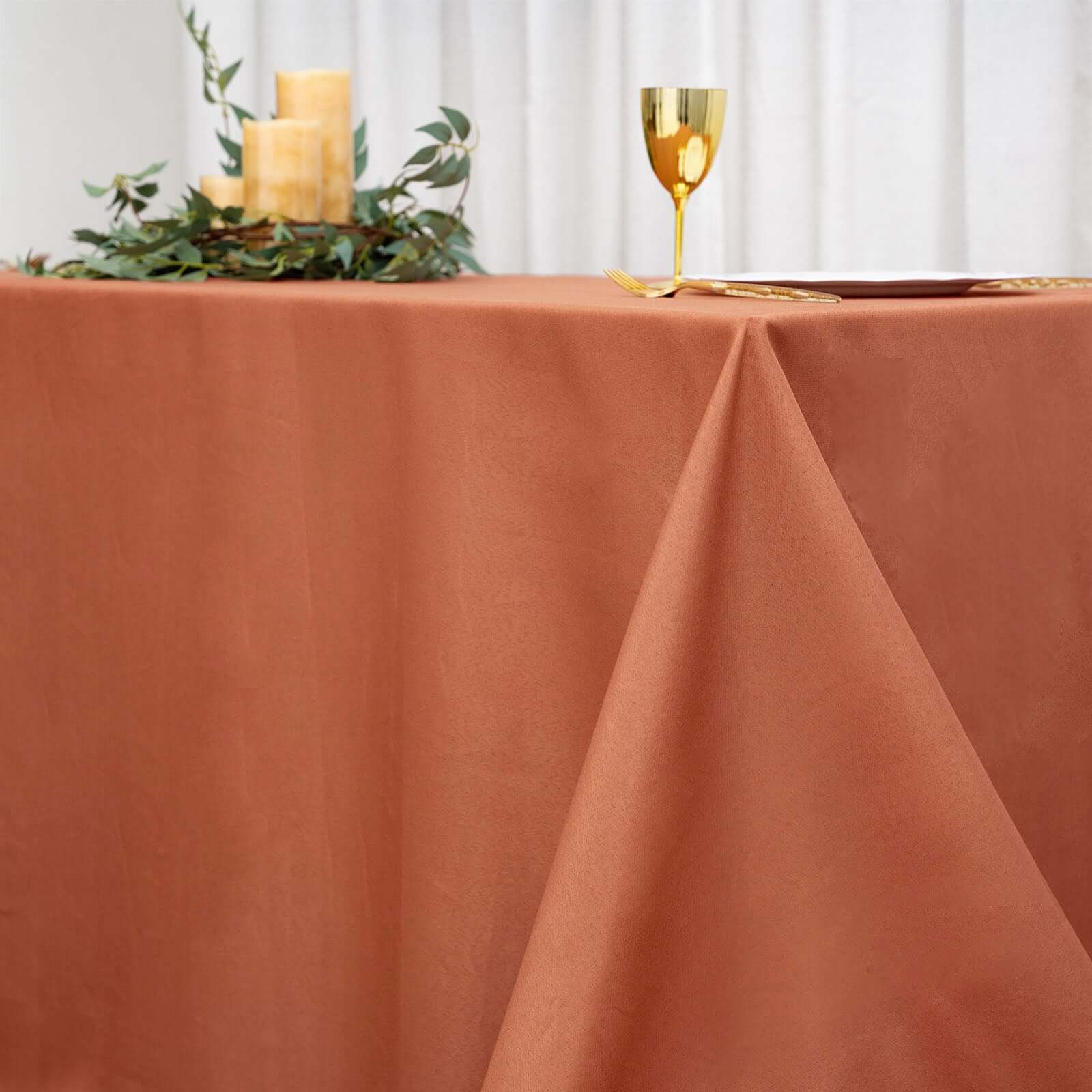 Polyester 90"x156" Rectangle Tablecloth Terracotta (Rust)- Seamless Wrinkle-Resistant Table Cover