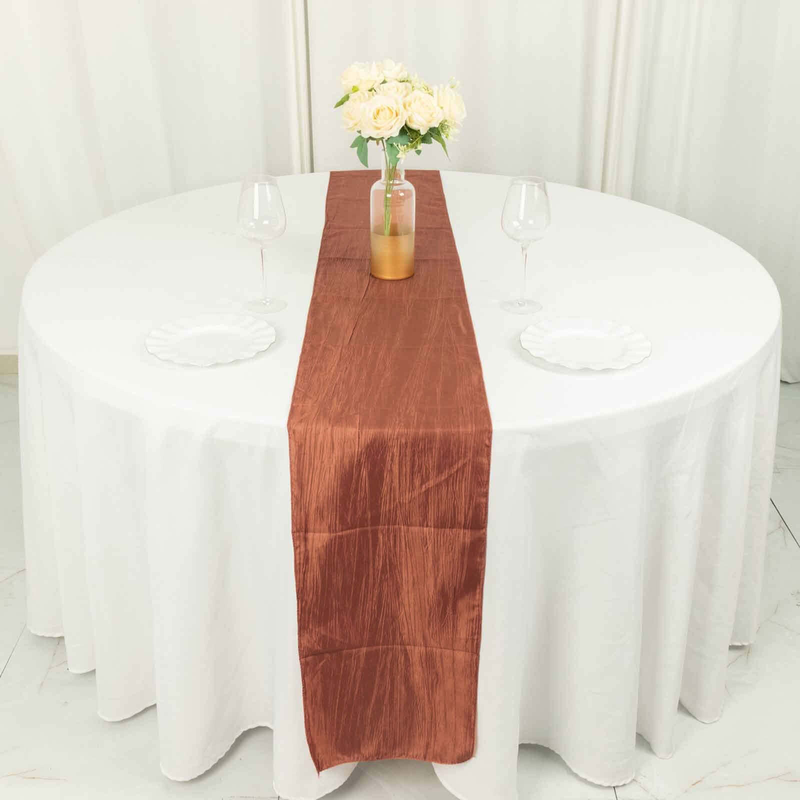 Taffeta 12"x108" Table Runner Terracotta (Rust) - Accordion Crinkle Design