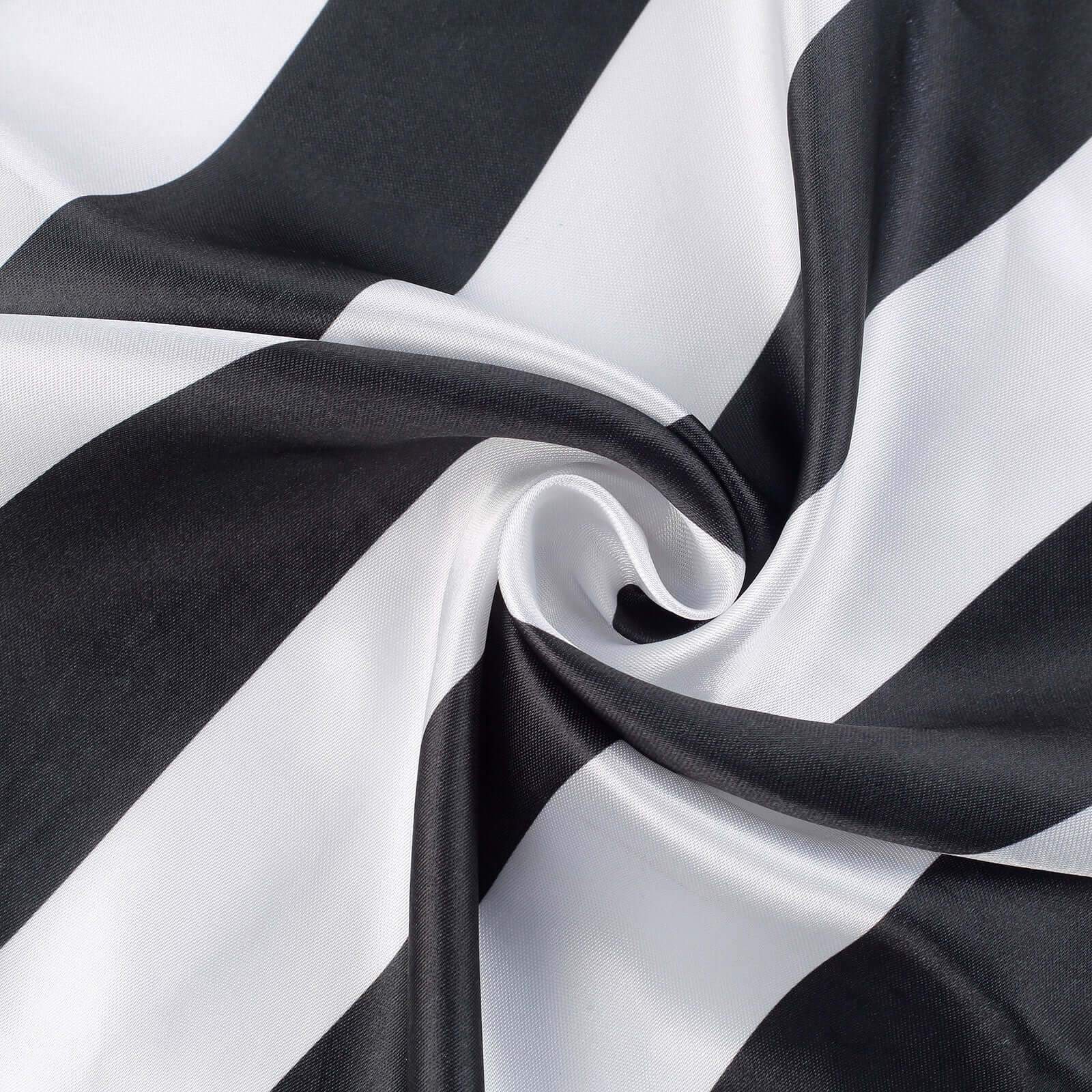5 Pack Satin 20"x20" Napkins Black/White - Striped Reusable Dinner Napkins for Formal & Casual Dining