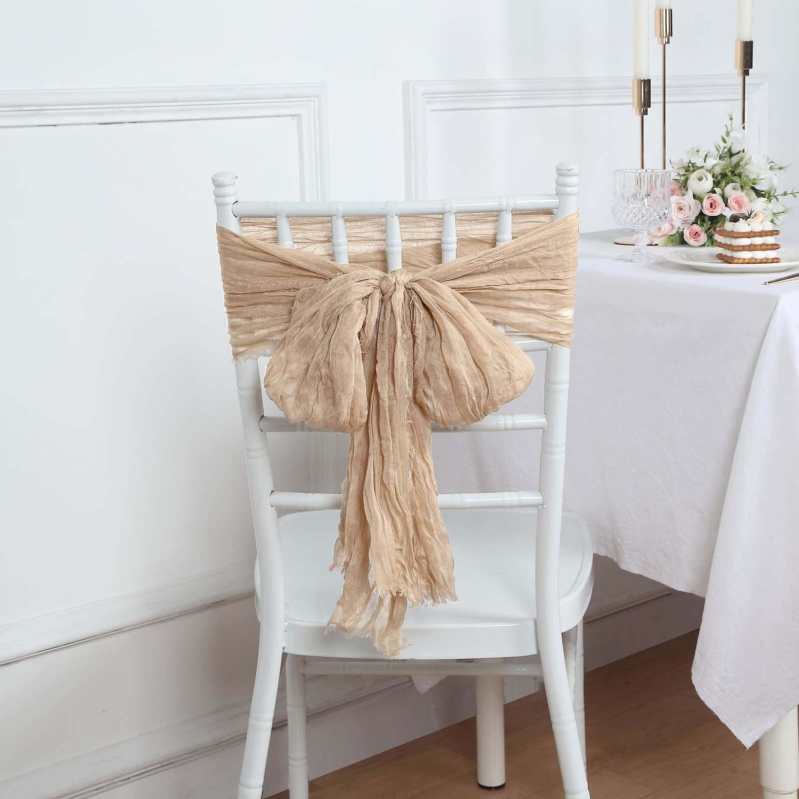 5 Pack Cheesecloth Gauze 16"x88" Chair Sashes Beige - Boho Chair Decorations