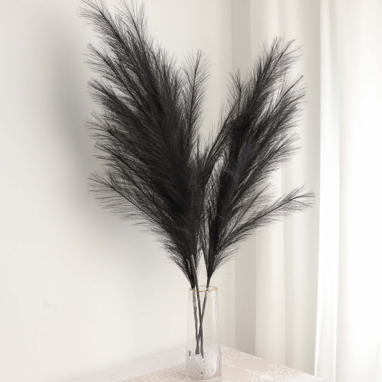 3 Stems Artificial Pampas Grass Decor Black - Soft Realistic Faux Ornamental Grass Branches for Rustic Boho Chic Backdrops Floral Styling & Vase Displays 44"