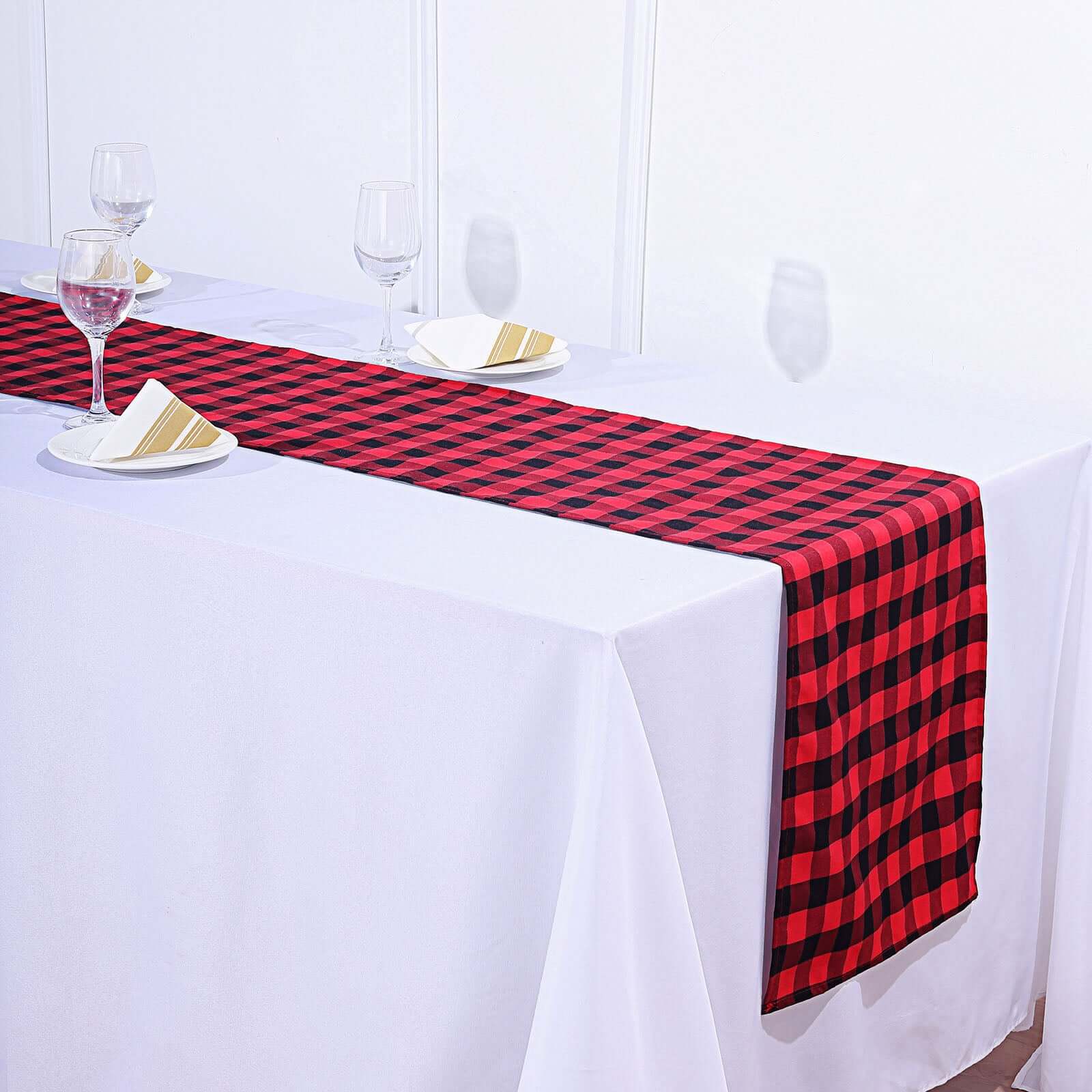 Polyester 14"x108" Table Runner Black/Red Gingham Buffalo Plaid - Checkered Outdoor Table Runner