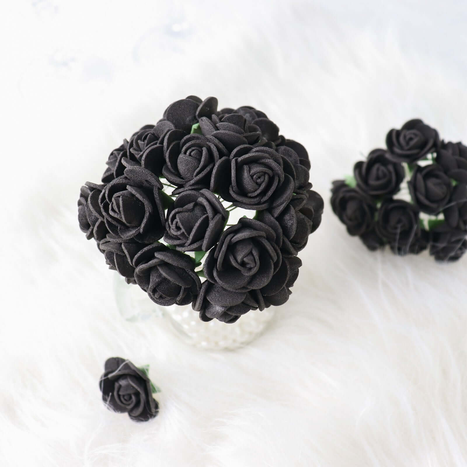 48 Roses 1" Black Real Touch Artificial DIY Foam Rose Flowers With Stem, Craft Rose Buds