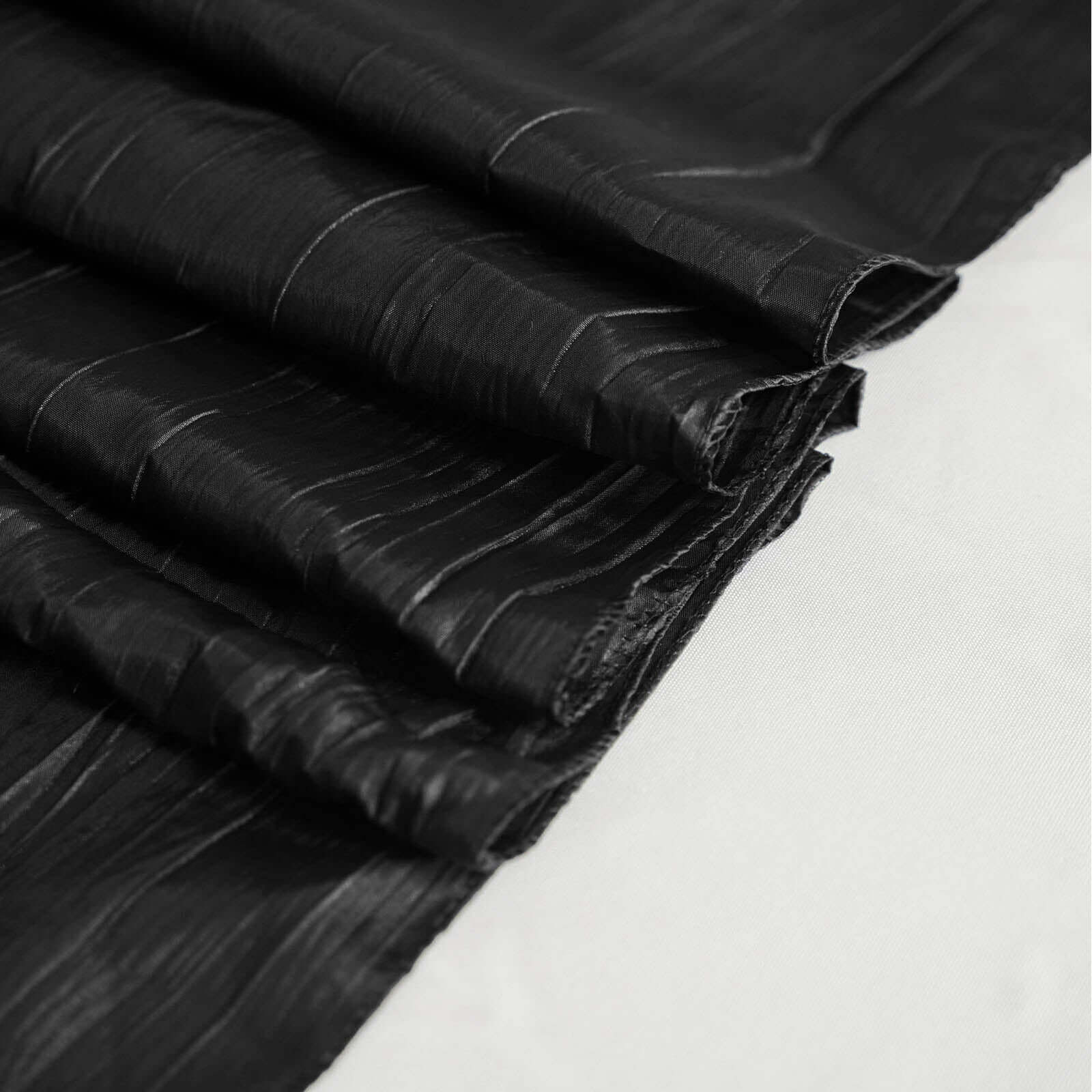 Taffeta 90"x156" Rectangle Tablecloth Black - Accordion Crinkle Seamless Table Cover