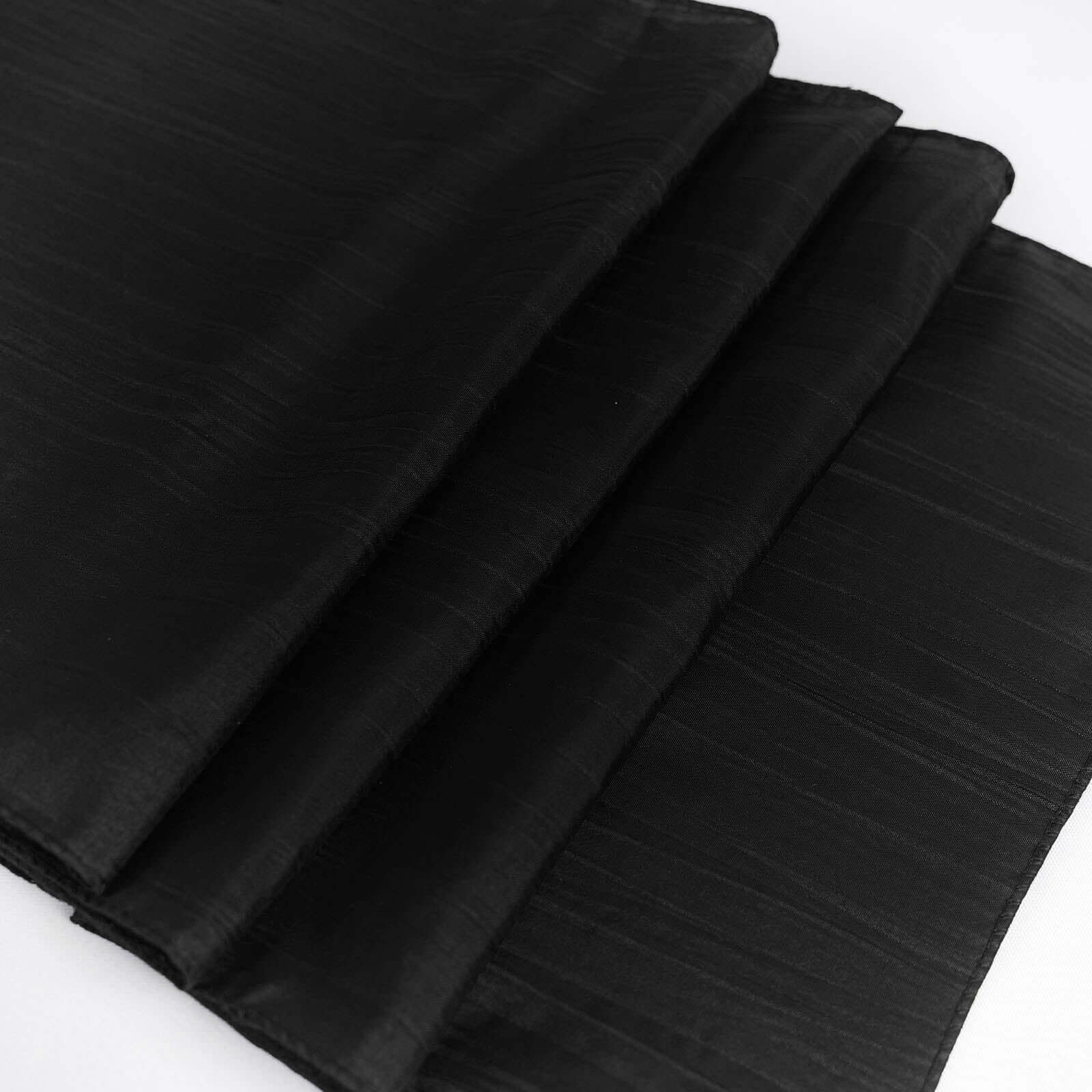 Taffeta 12"x108" Table Runner Black - Accordion Crinkle Design