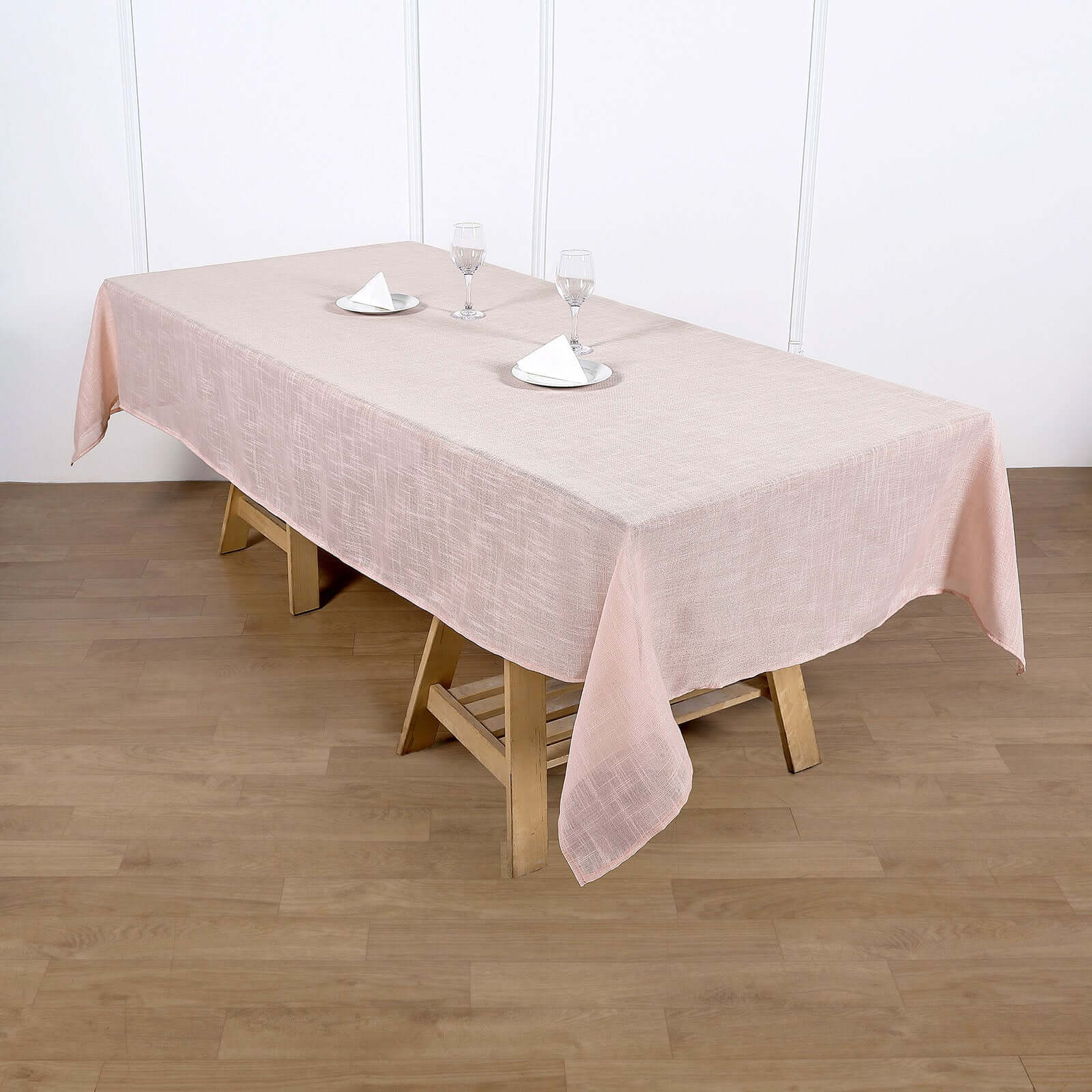 Faux Linen 60"x102" Rectangular Tablecloth Blush - Slubby Textured & Wrinkle Resistant Table Cover