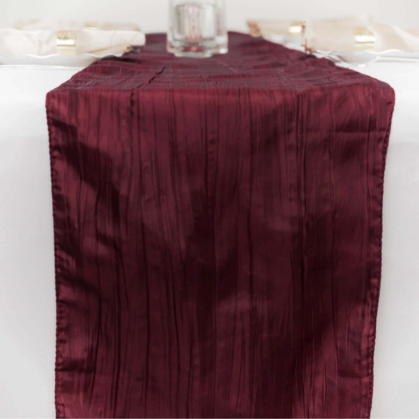 Taffeta 12"x108" Table Runner Burgundy - Accordion Crinkle Design