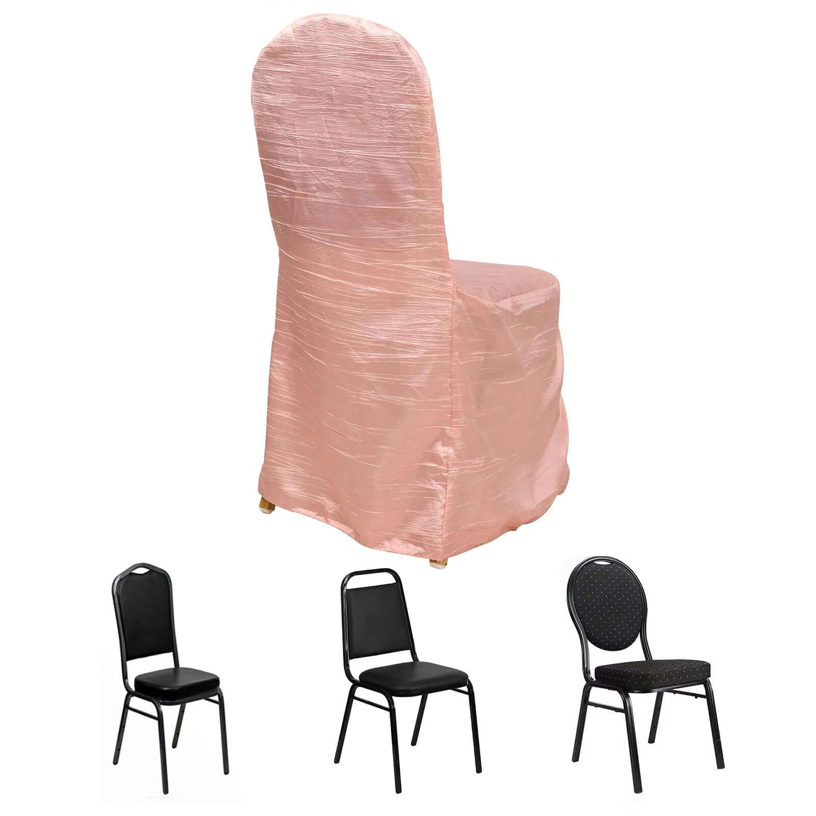Crinkle Crushed Taffeta Chair Cover for Banquet Chairs Dusty Rose - Reusable Slipcover
