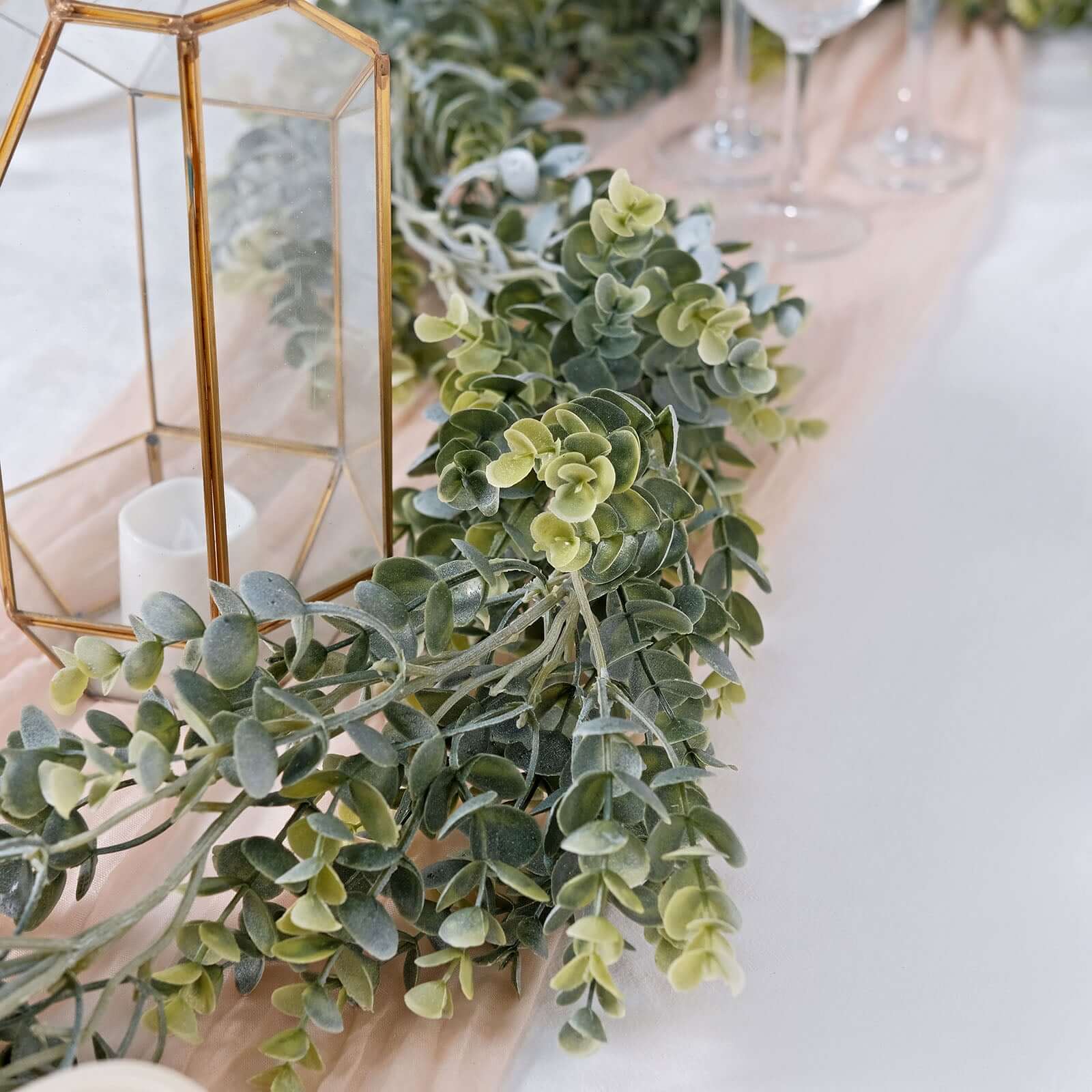 6ft Lifelike Frosted Green Artificial Eucalyptus Leaf Garland Plant, Waterproof Faux Hanging Vine