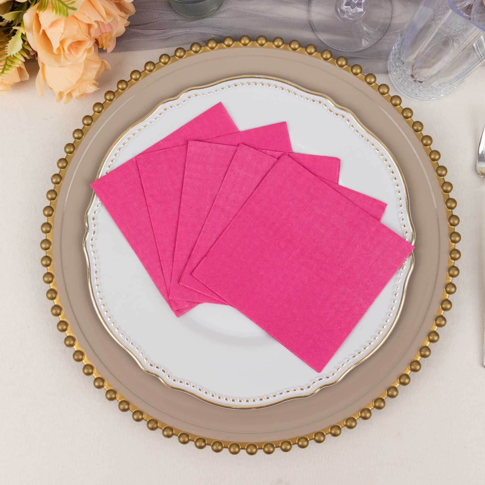 50-Pack Paper Beverage Napkins Fuchsia - 2 Ply Disposable Soft 18GSM Cocktail Napkins 5"x5"