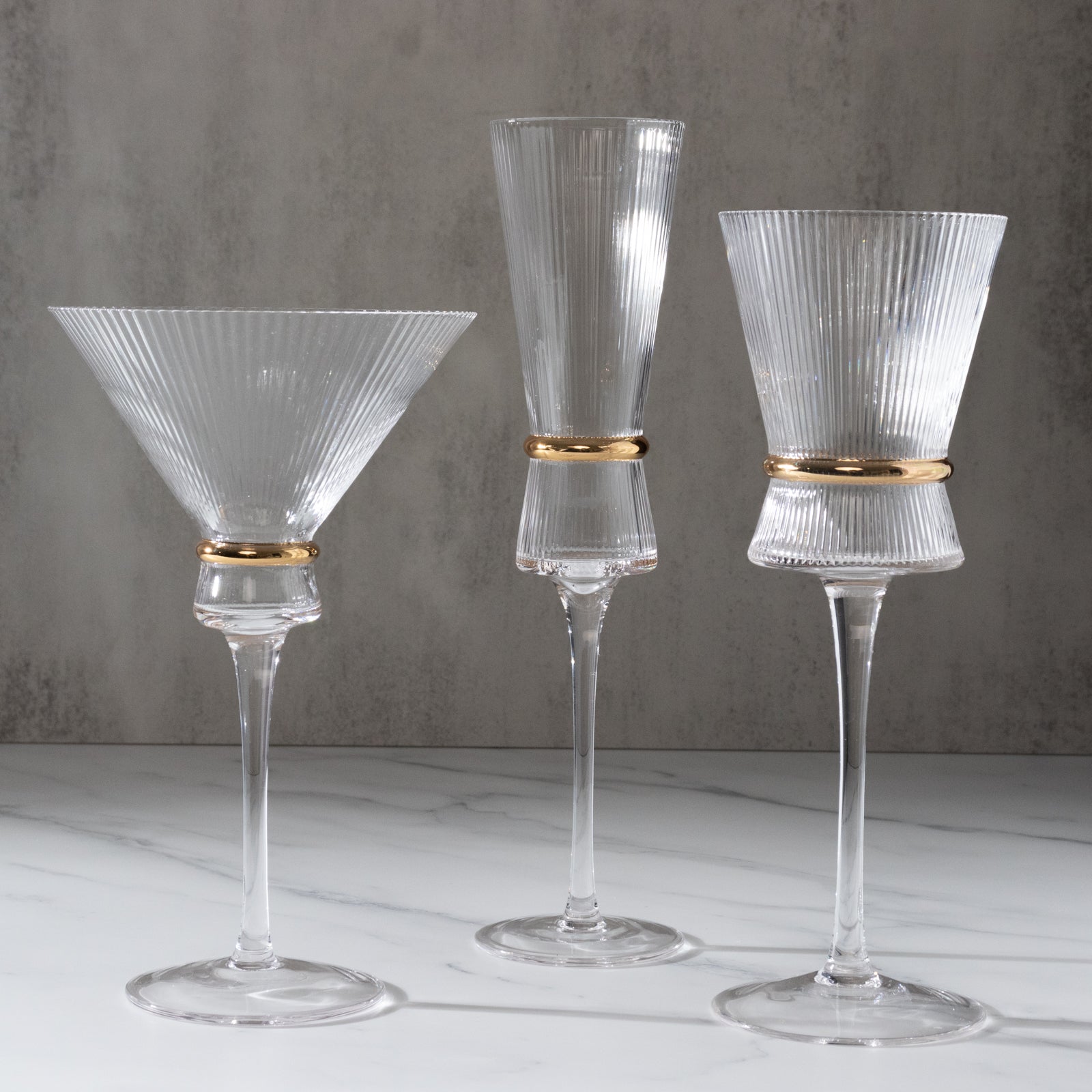 6-Pack Clear Champagne Flutes – 6oz Real Glass, Ribbed Stemware with Gold Ring Accent, Elegant Toasting Glasses for Weddings, Parties & Celebrations – 10" Tall