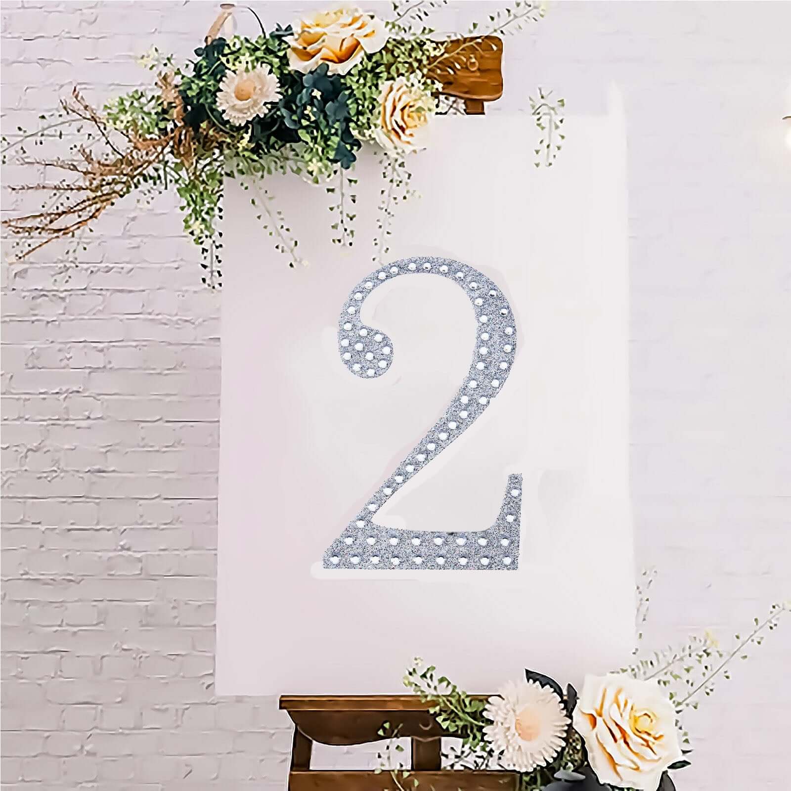 Decorative Rhinestone Number "2" Stickers, Glitter Adhesive Craft Numbers Silver DIY Sparkle Embellishments 8"