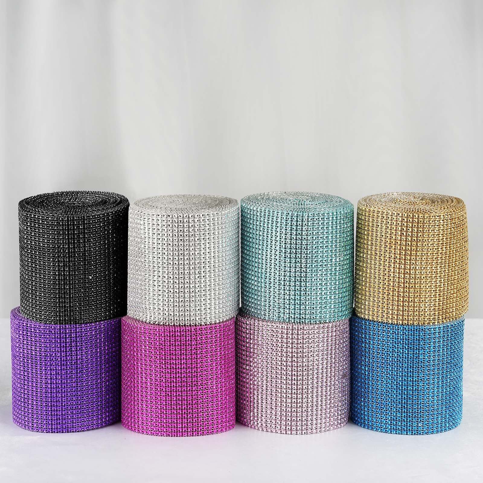 5"x10 Yards Shiny Gold Diamond Rhinestone Ribbon Wrap Roll, DIY Craft Decor